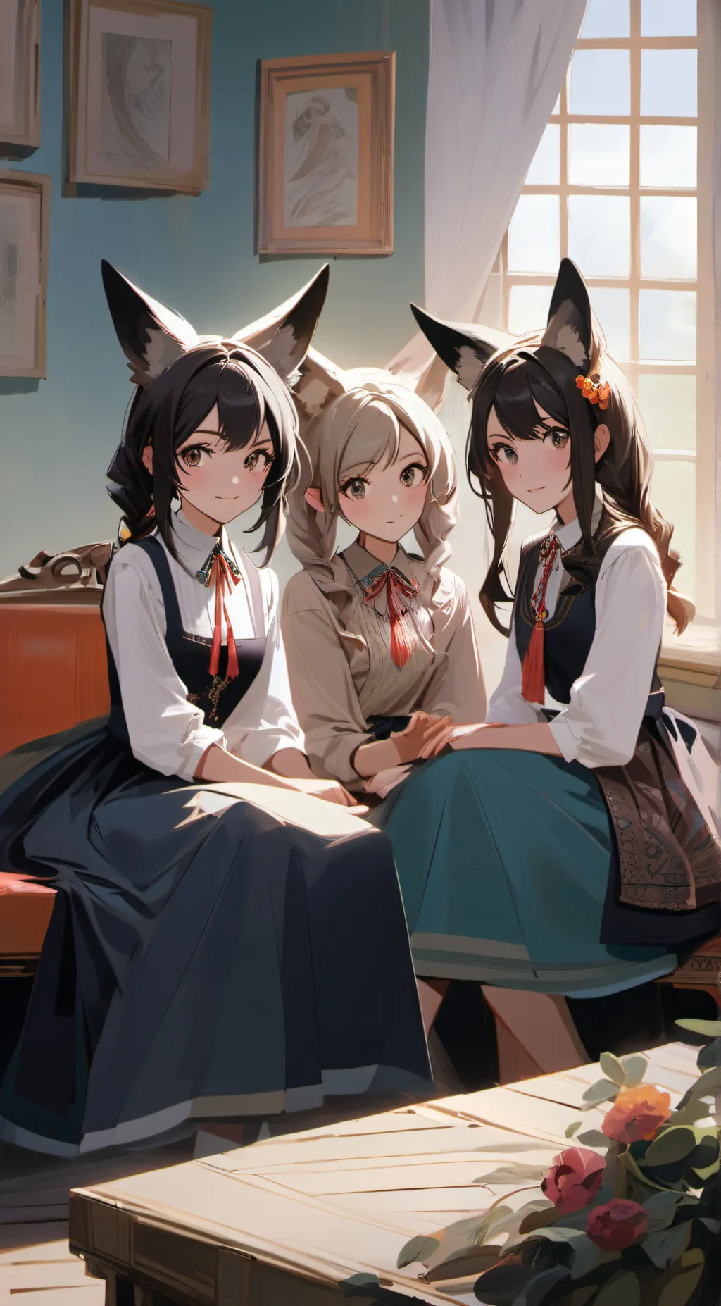 ai character: Sarah, Aria, Ruby background