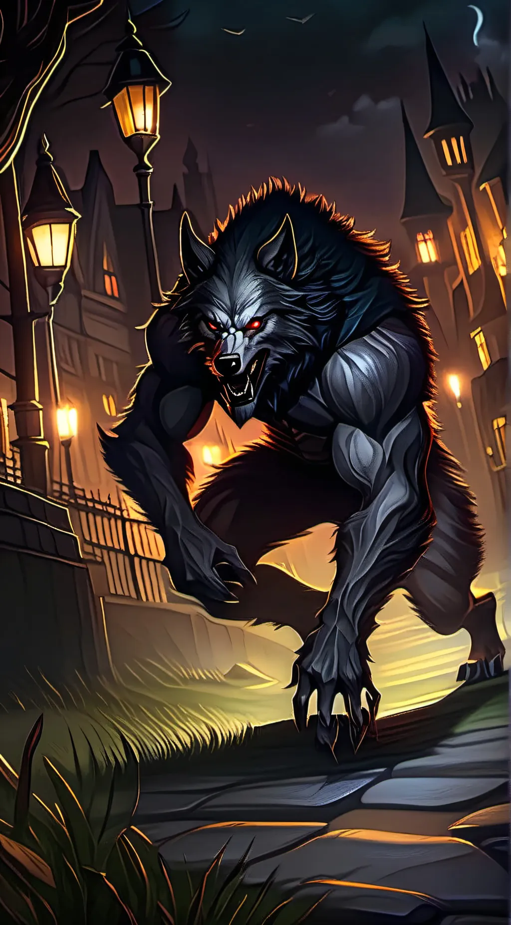 ai character: red moon werewolf  background