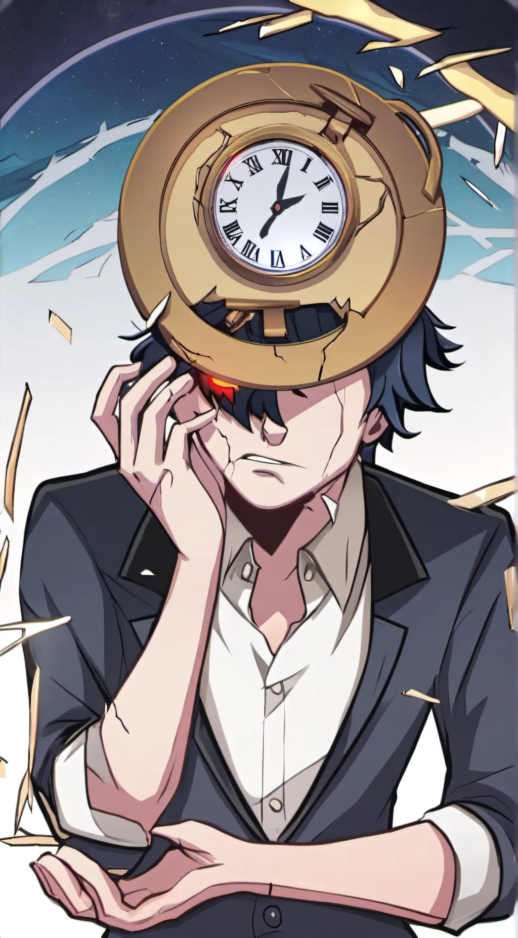 ai character: damaged titan cloc background