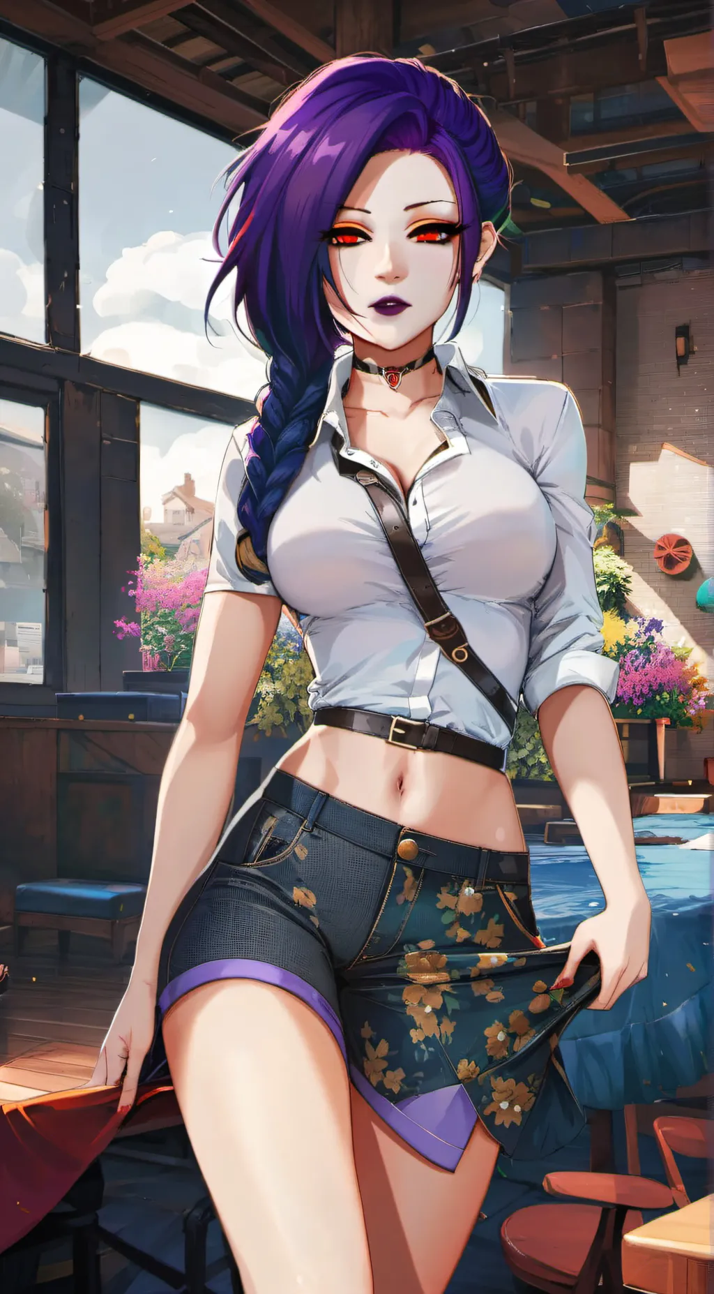 ai character: purple guys wife background