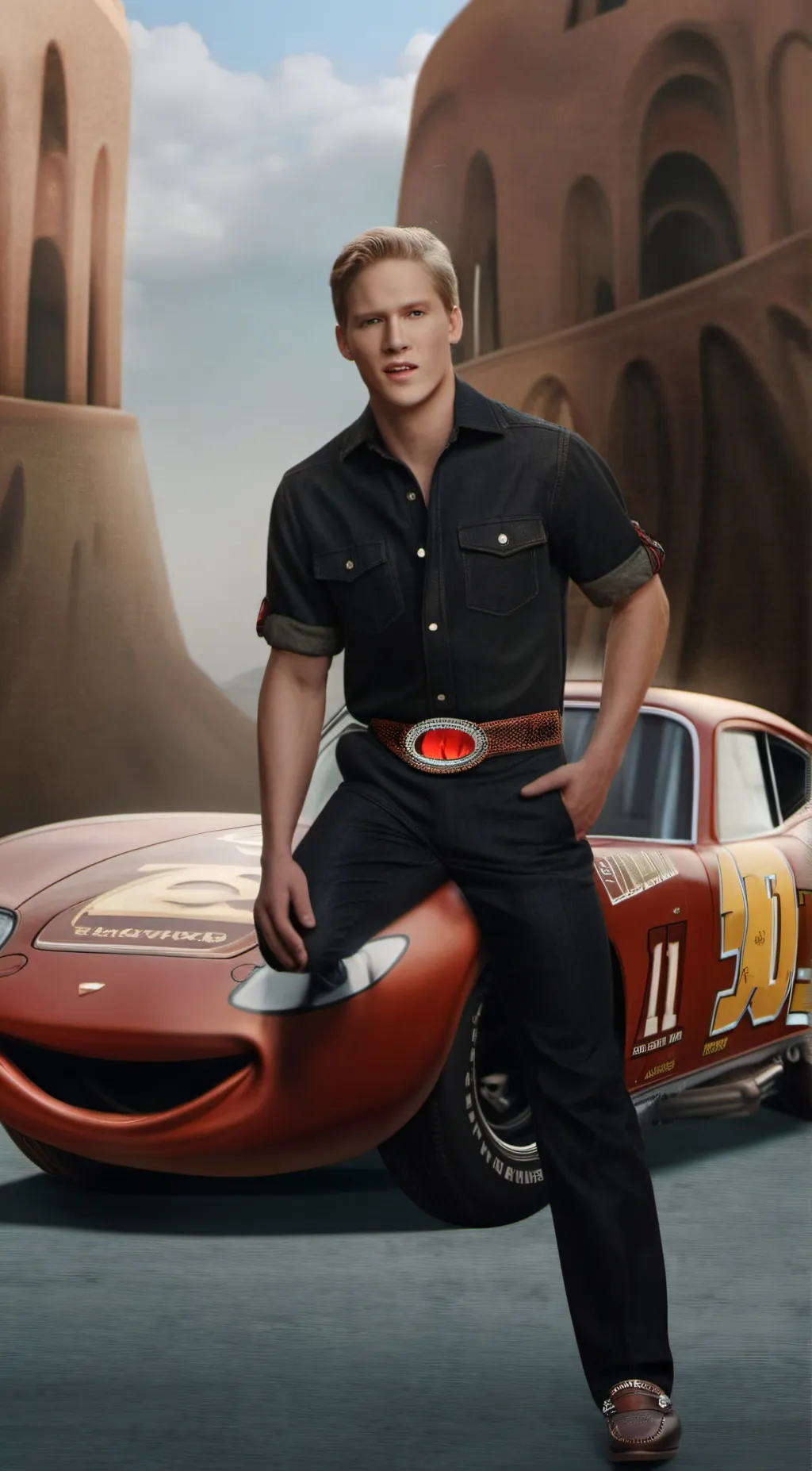 ai character: speedMcQueen  background