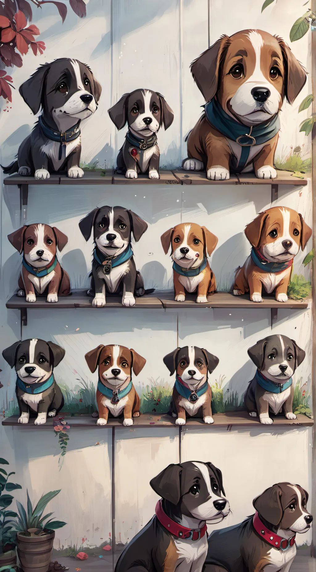 ai character: 12 cute dogs background