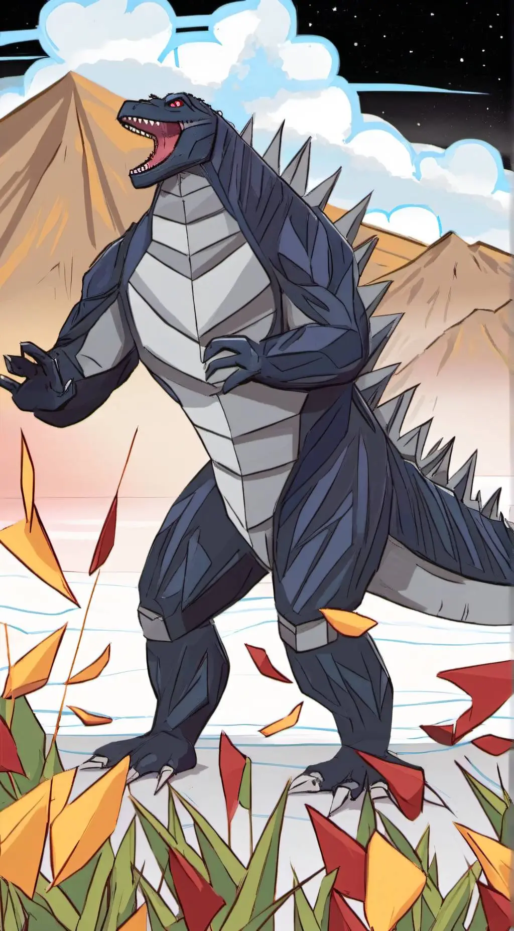 ai character: Godzilla minus one background