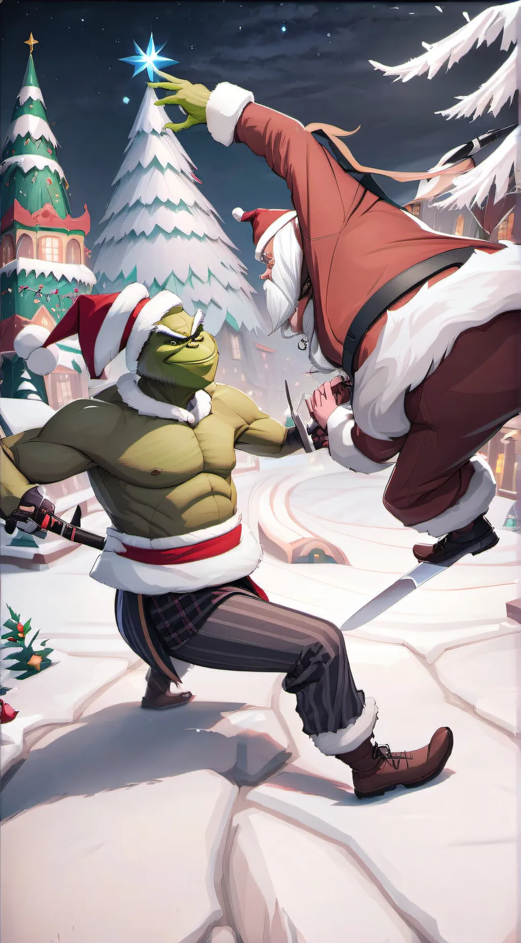 ai character: Santa vs grinch background