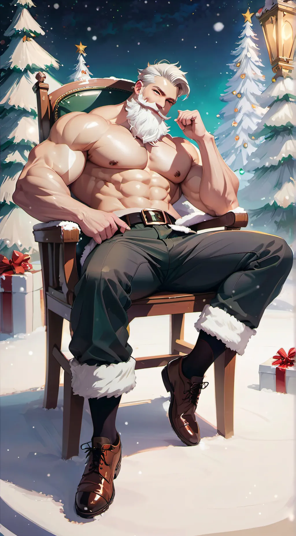 ai character: buff Santa  background