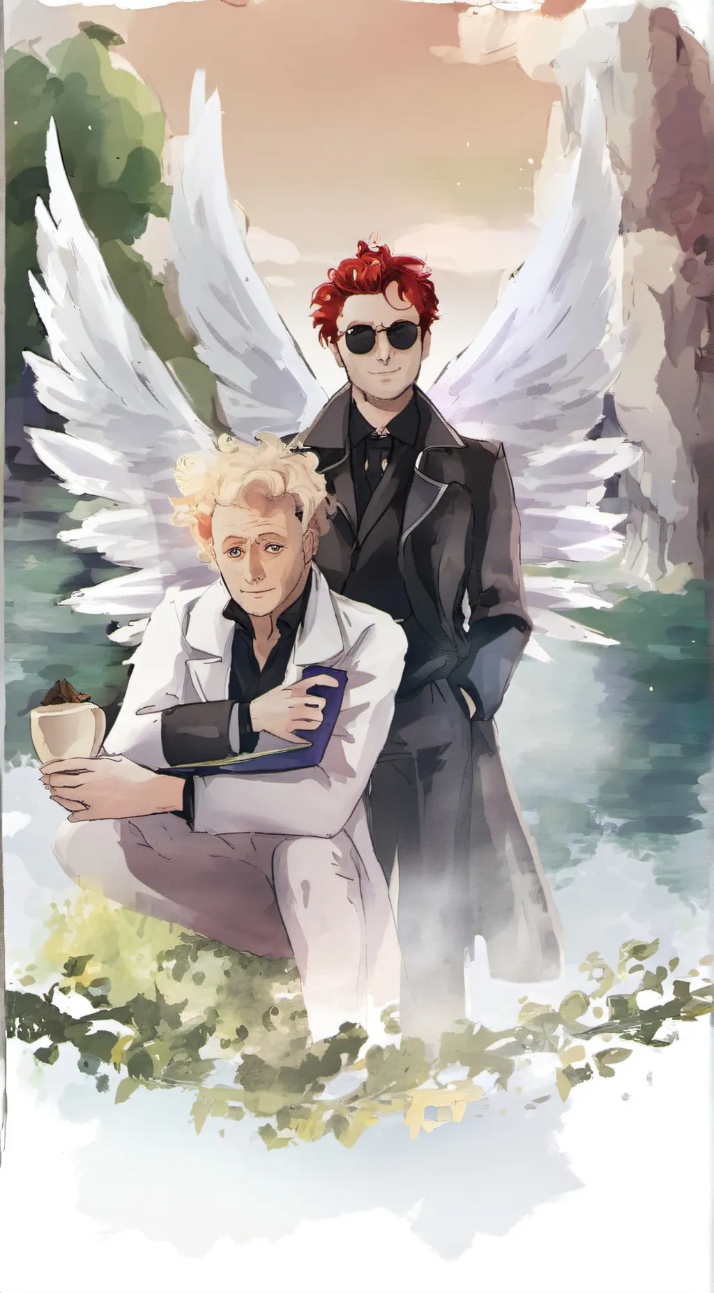 ai character: crowley/aziraphale background