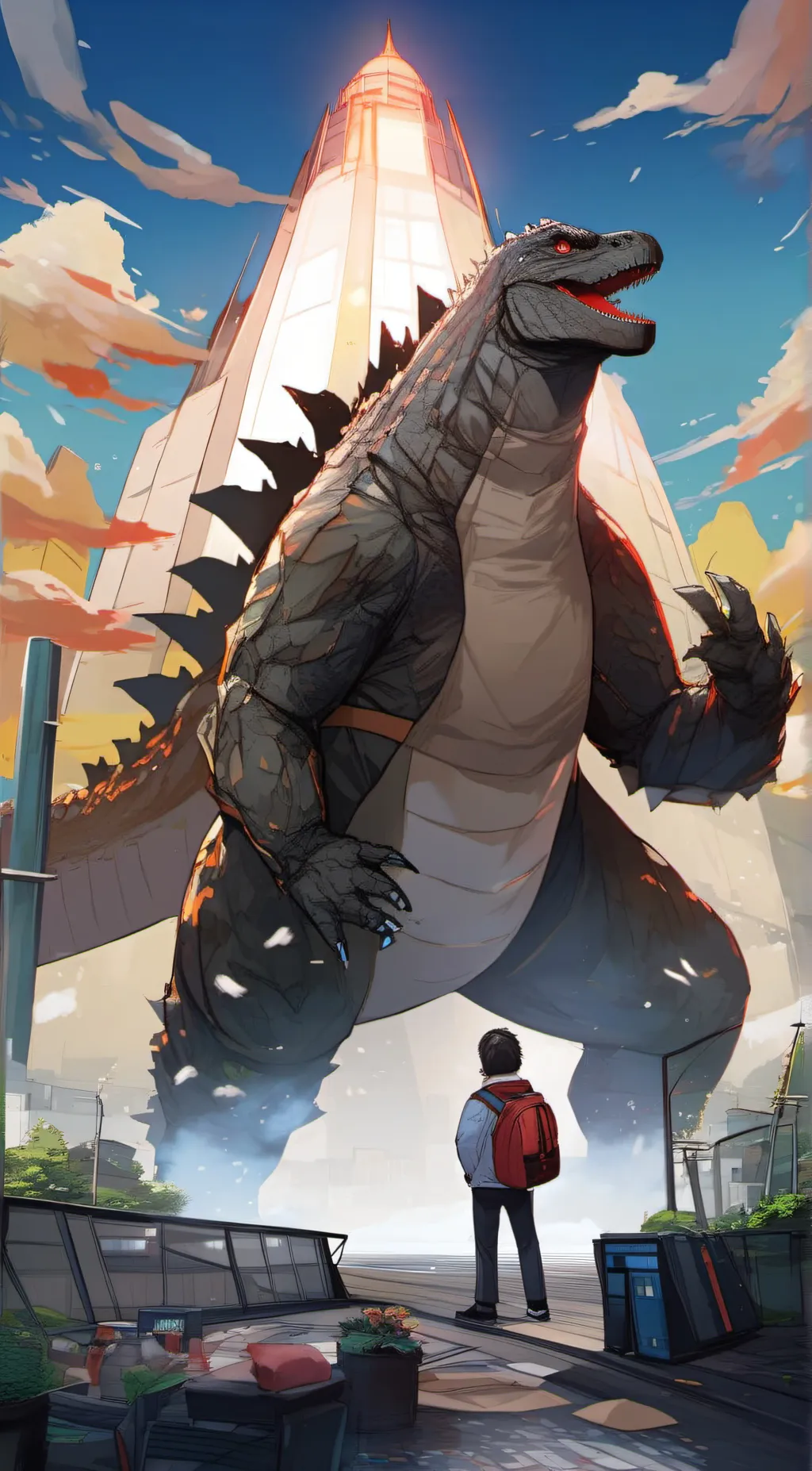 ai character: Godzilla junior background