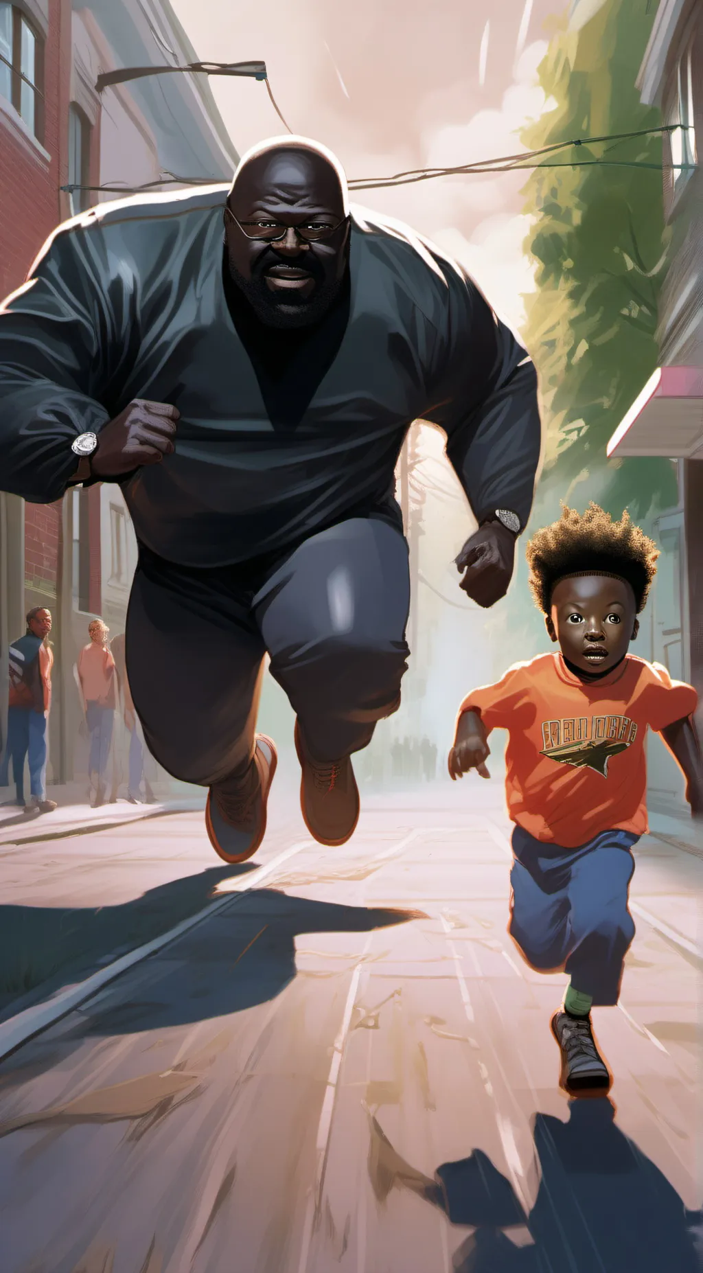 ai character: Randy chasing kid background