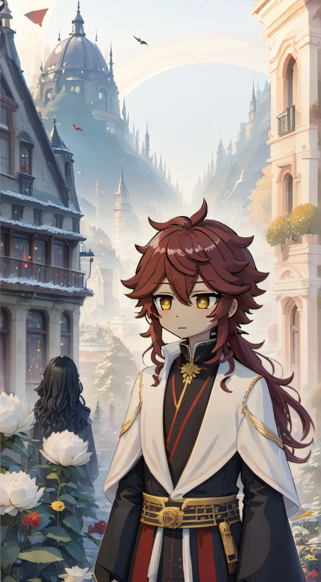 ai character: Red flags background