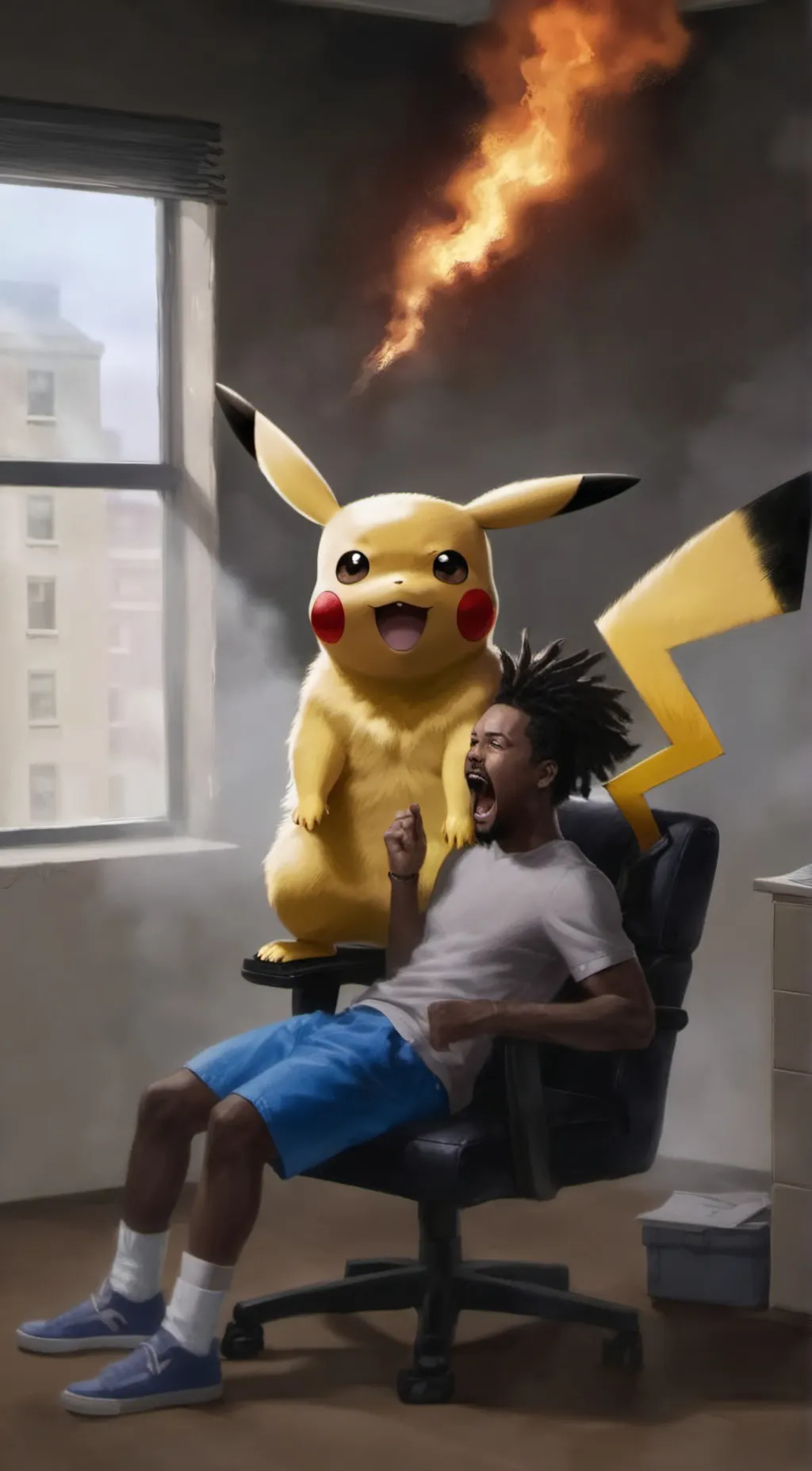 ai character: Pikachu firework background