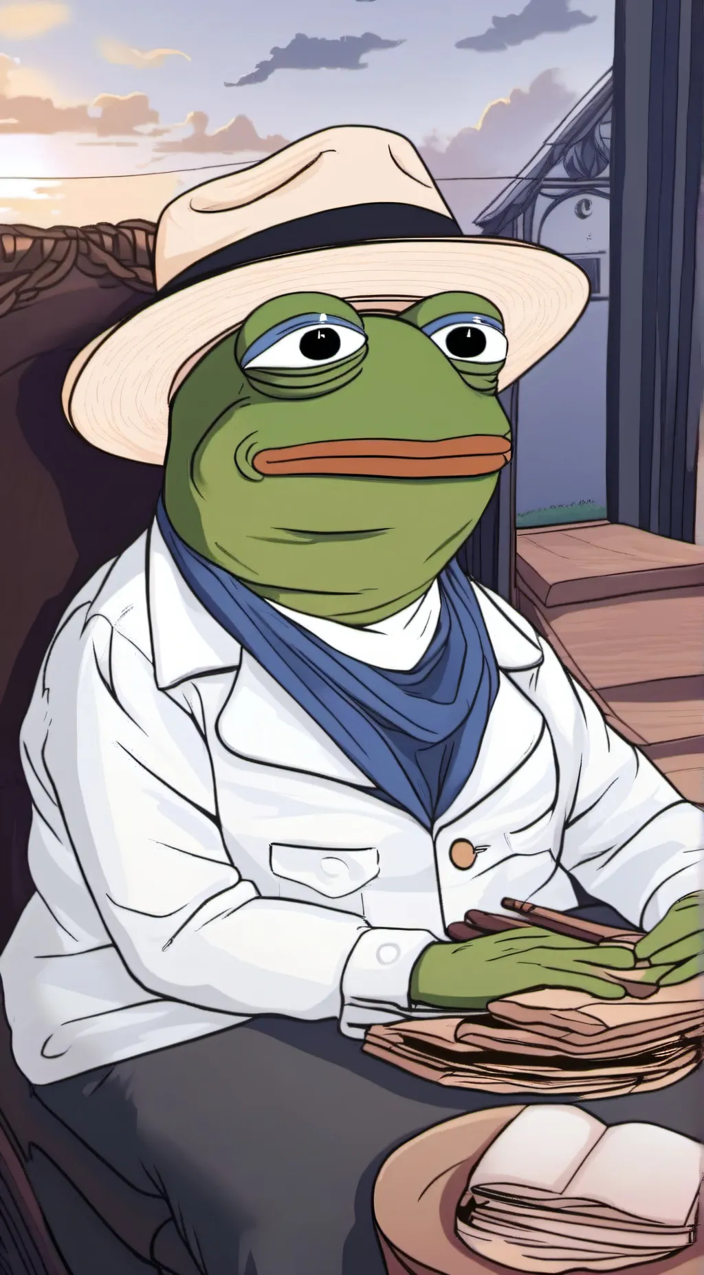 ai character: pepe the frog  background