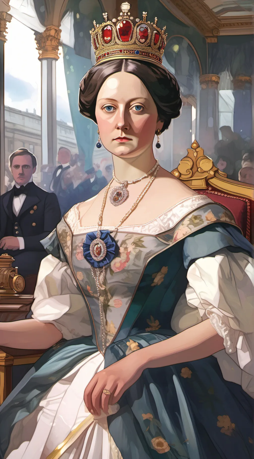ai character: victoria queen  background