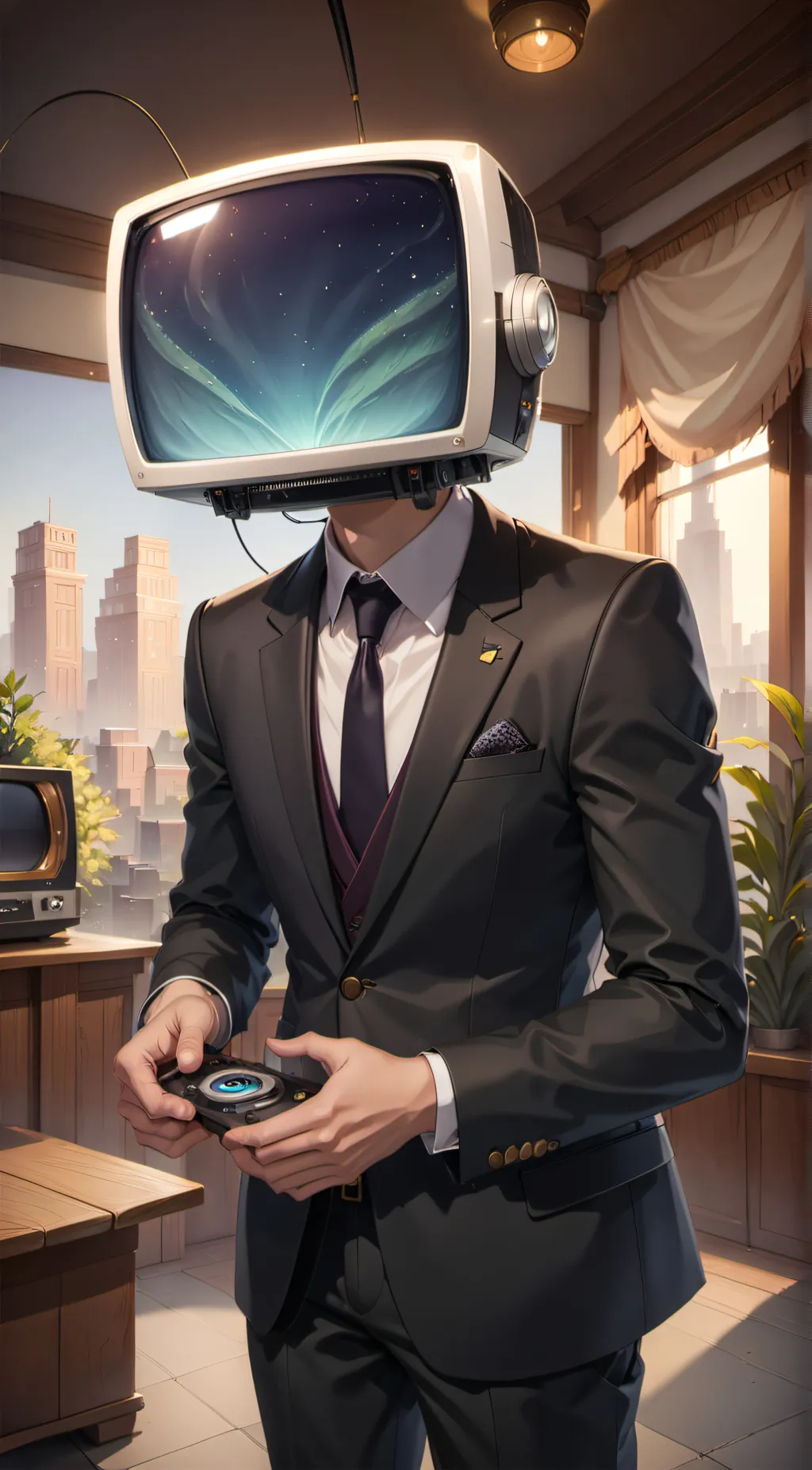 ai character: Tv man background