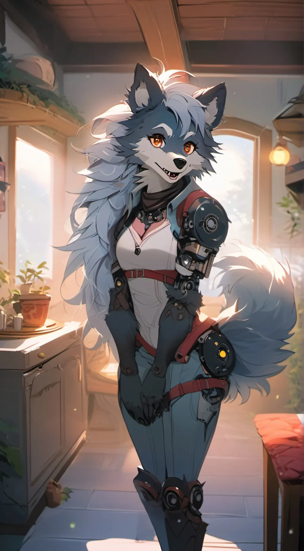 ai character: Furry android  background