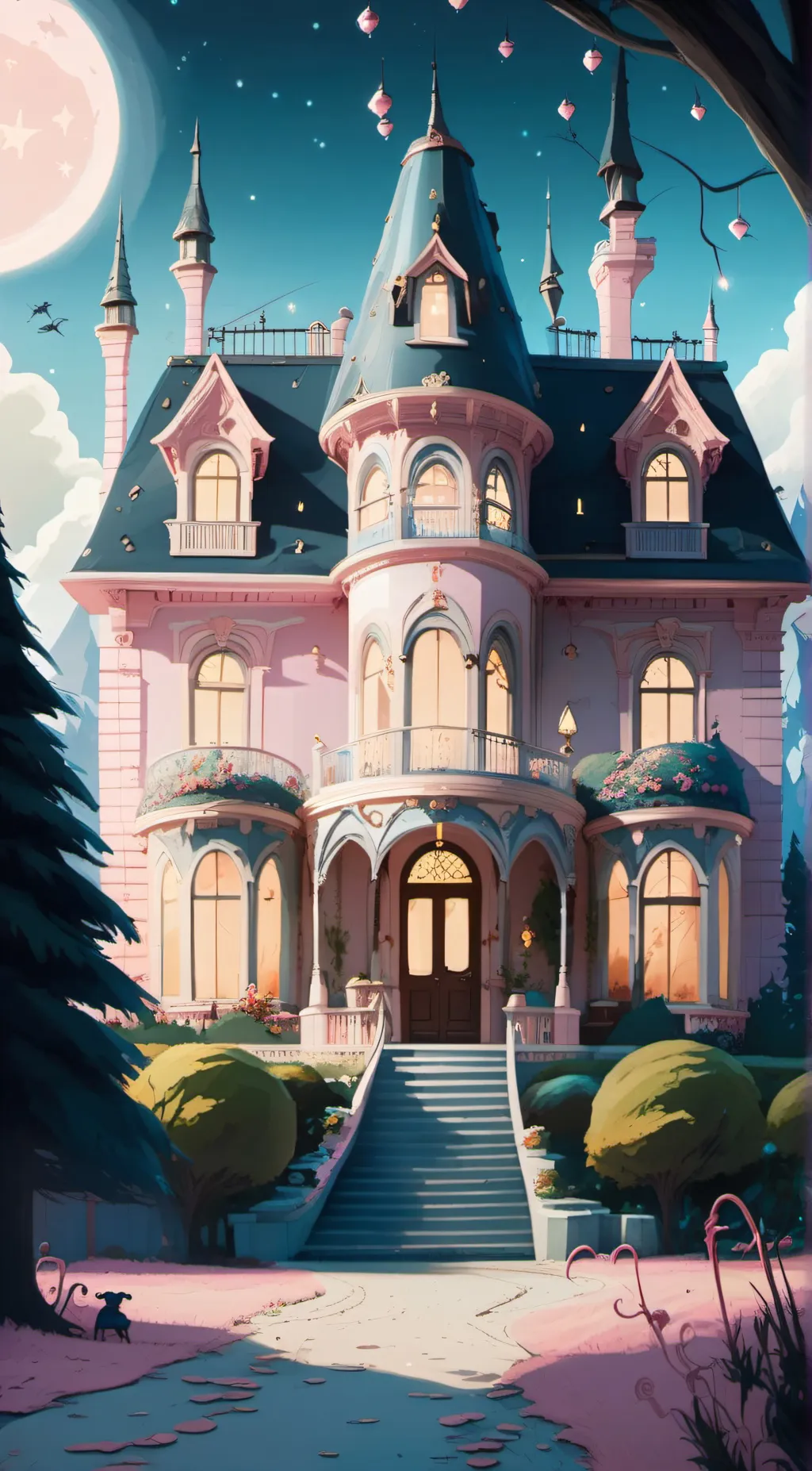 ai character: The pink palace background