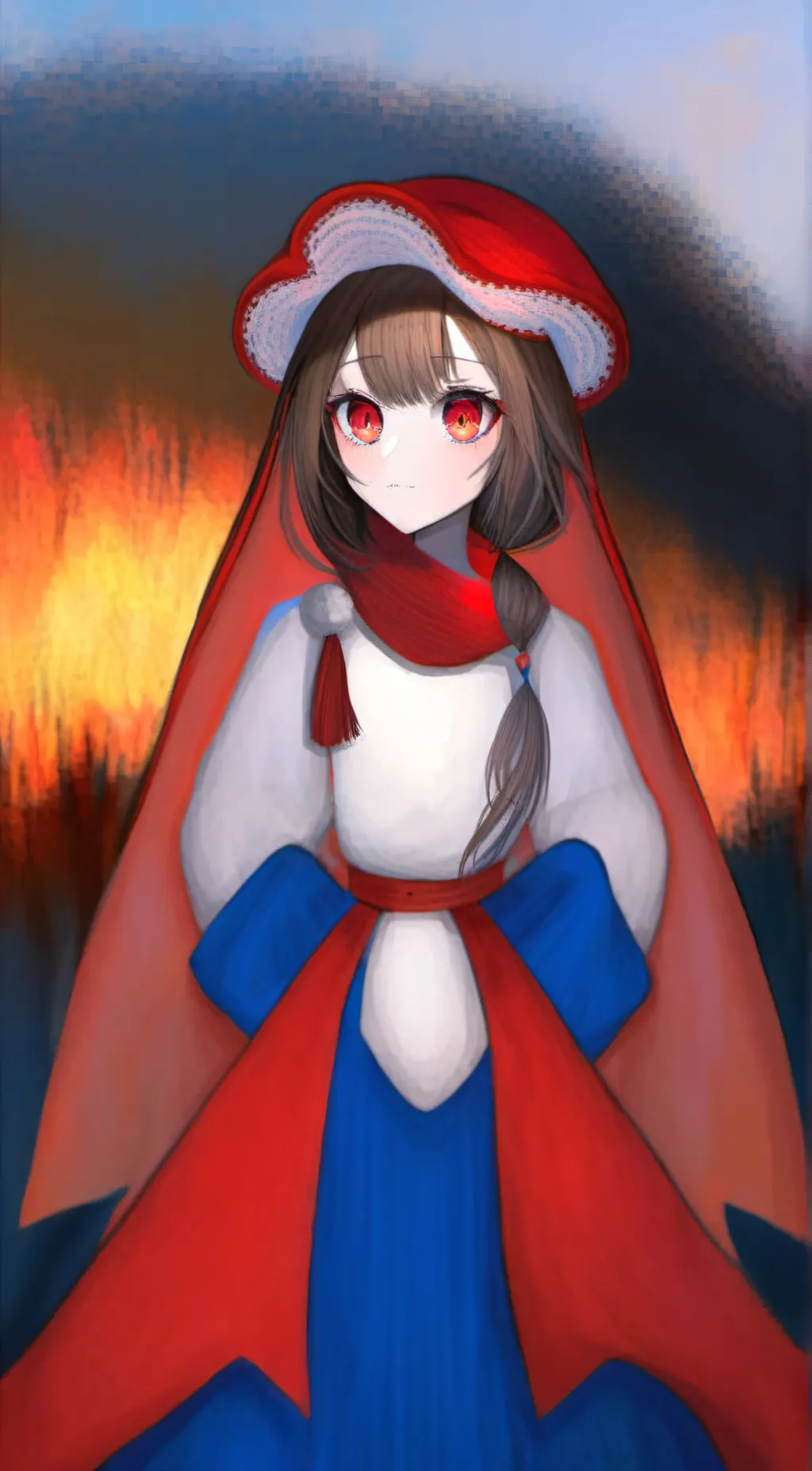 ai character: Pomni in summer background