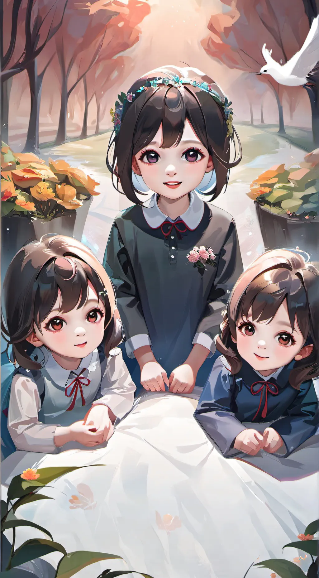 ai character: EllaandKatandlilly background