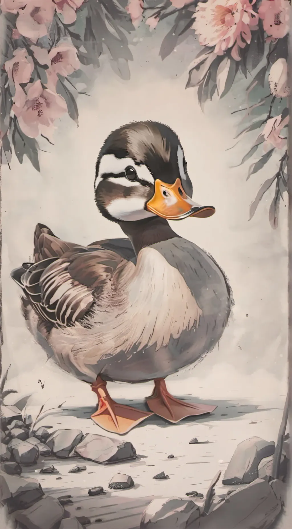 ai character: cute little duck  background