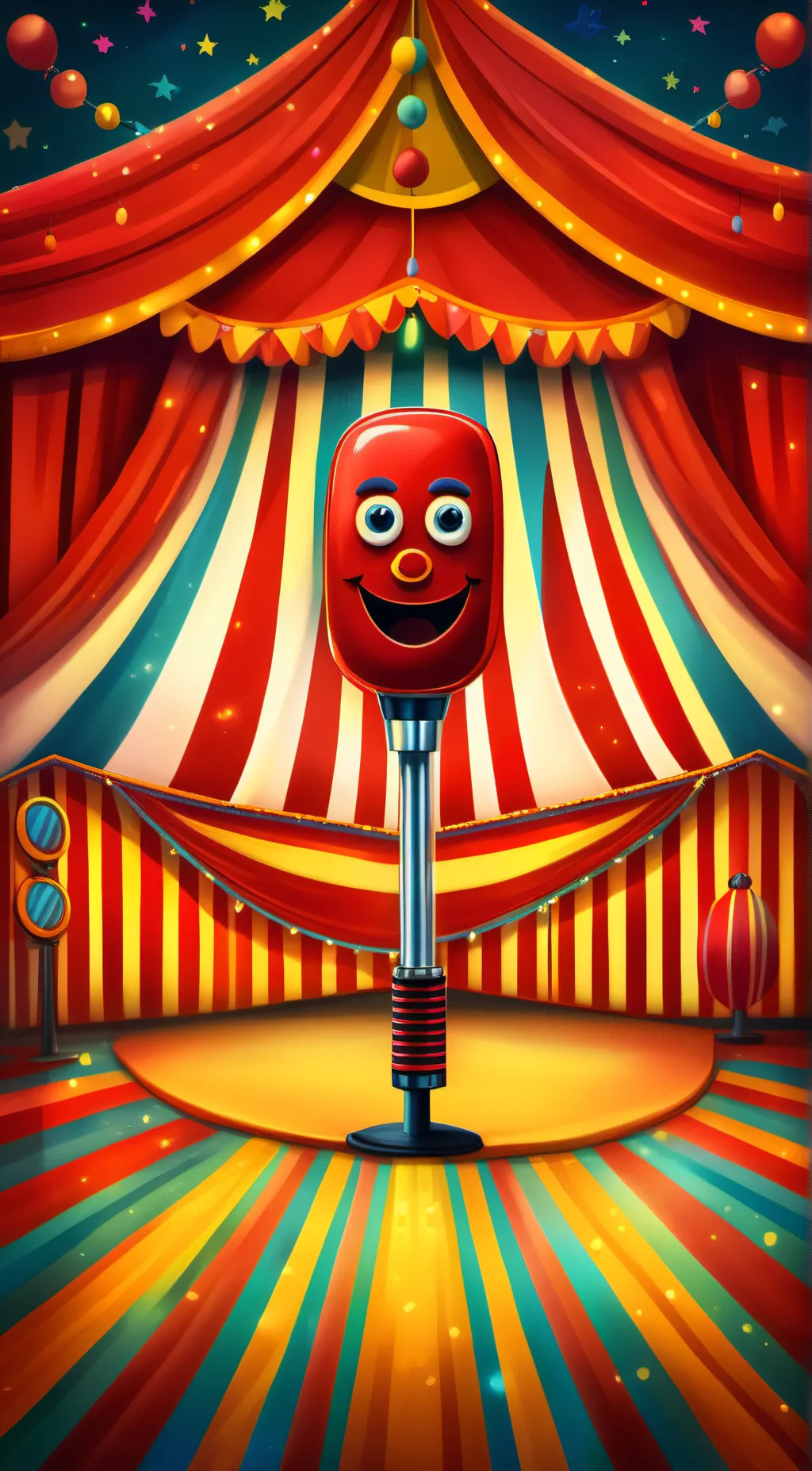 ai character: funny microphone  background