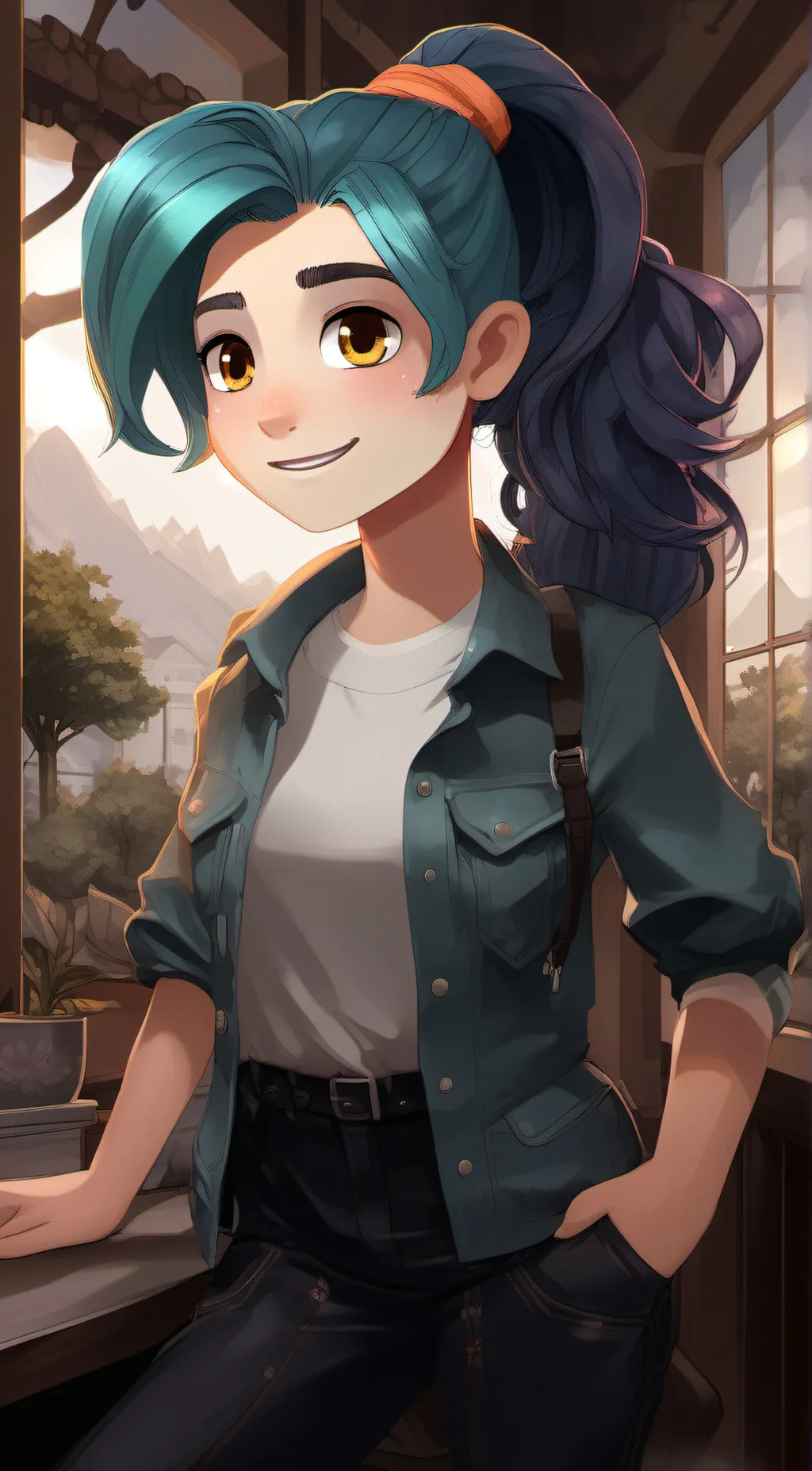 ai character: Cyan background