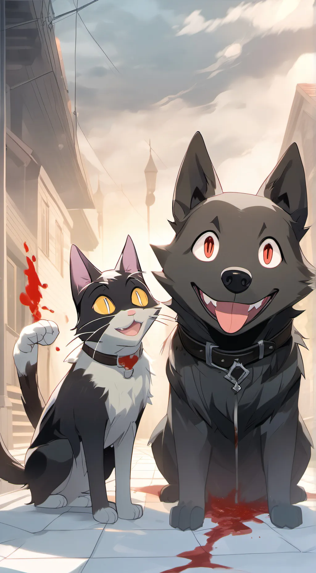 ai character: cartoon cat/ dog background