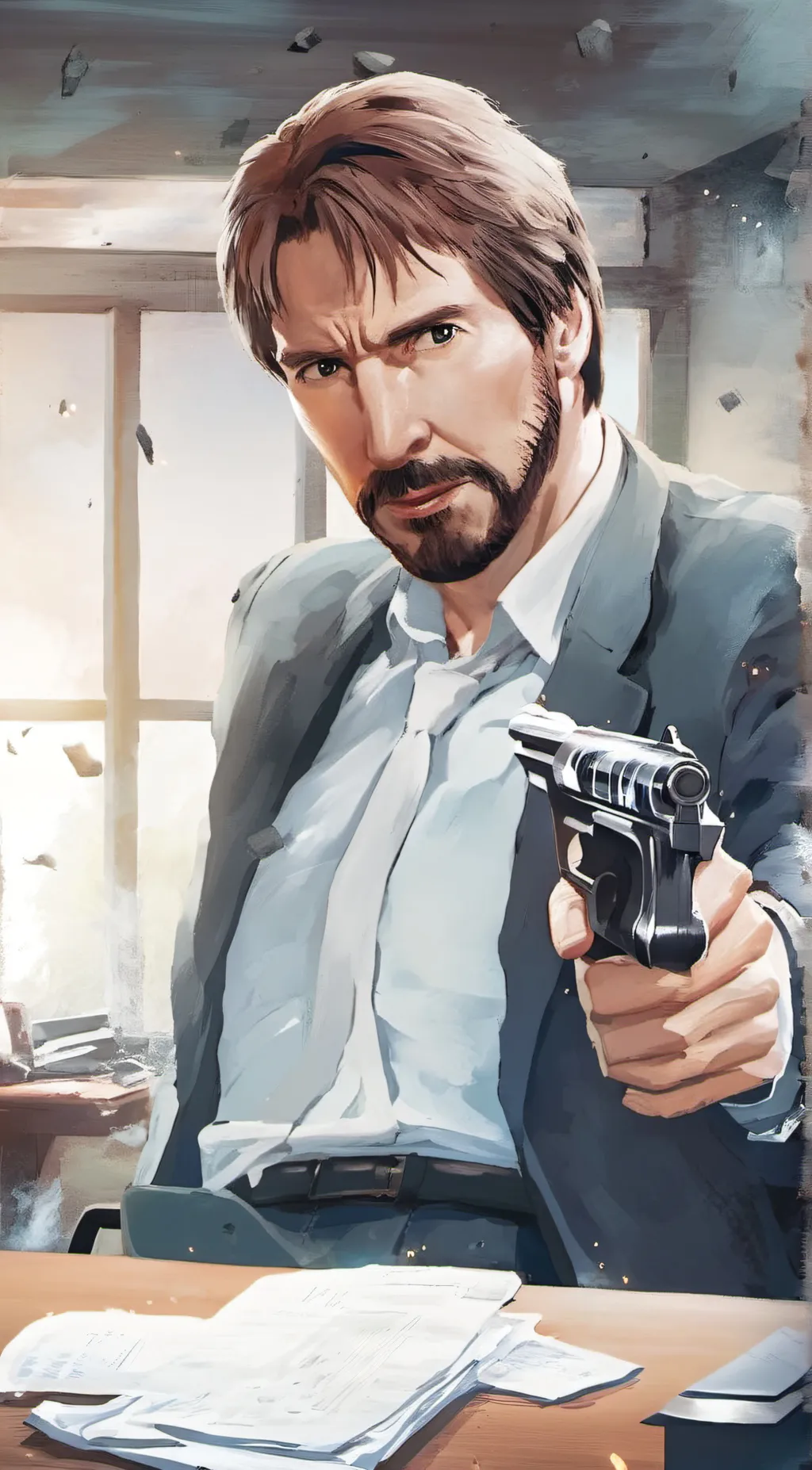 ai character: Hans Gruber  background
