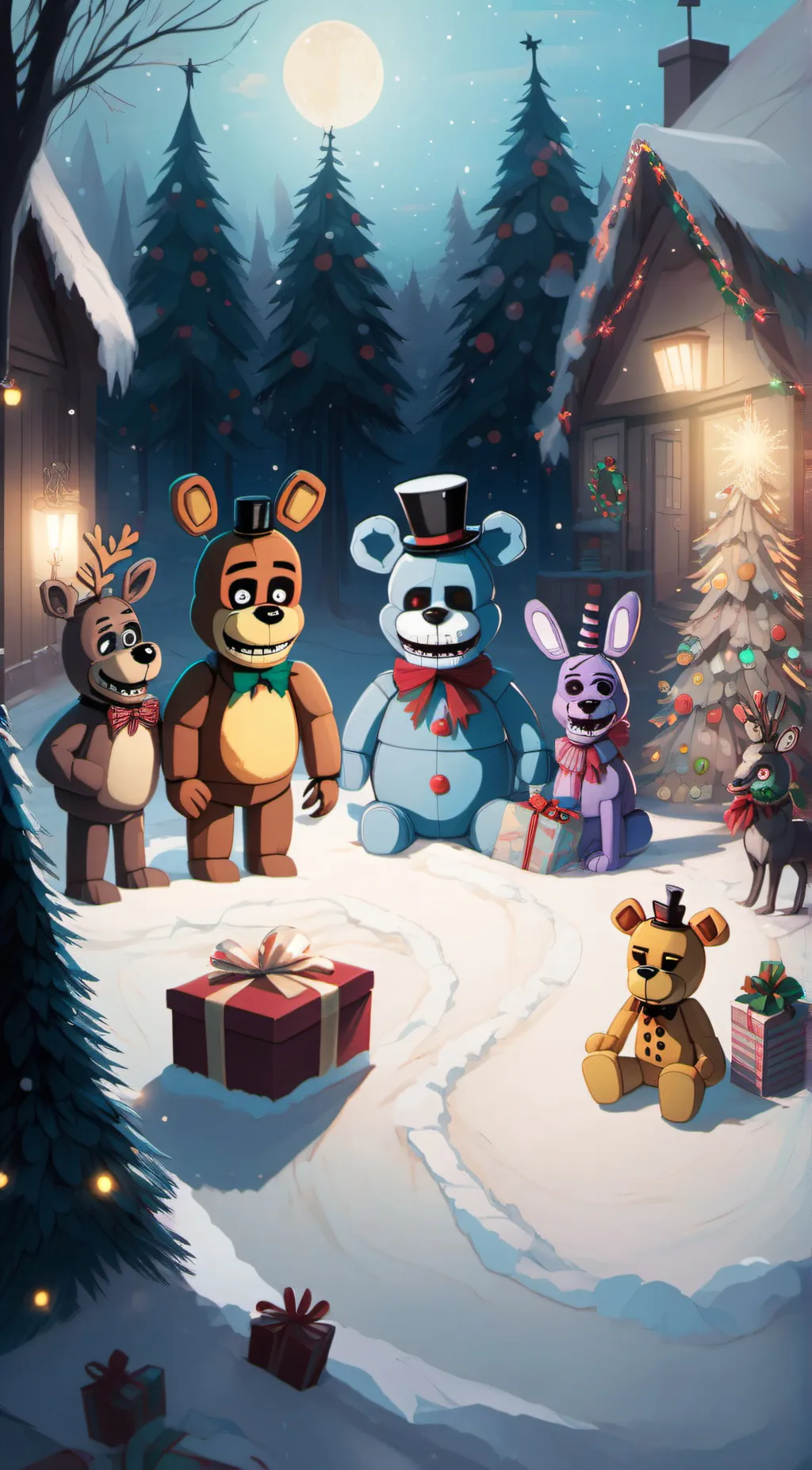 ai character: FNaF cristmas background