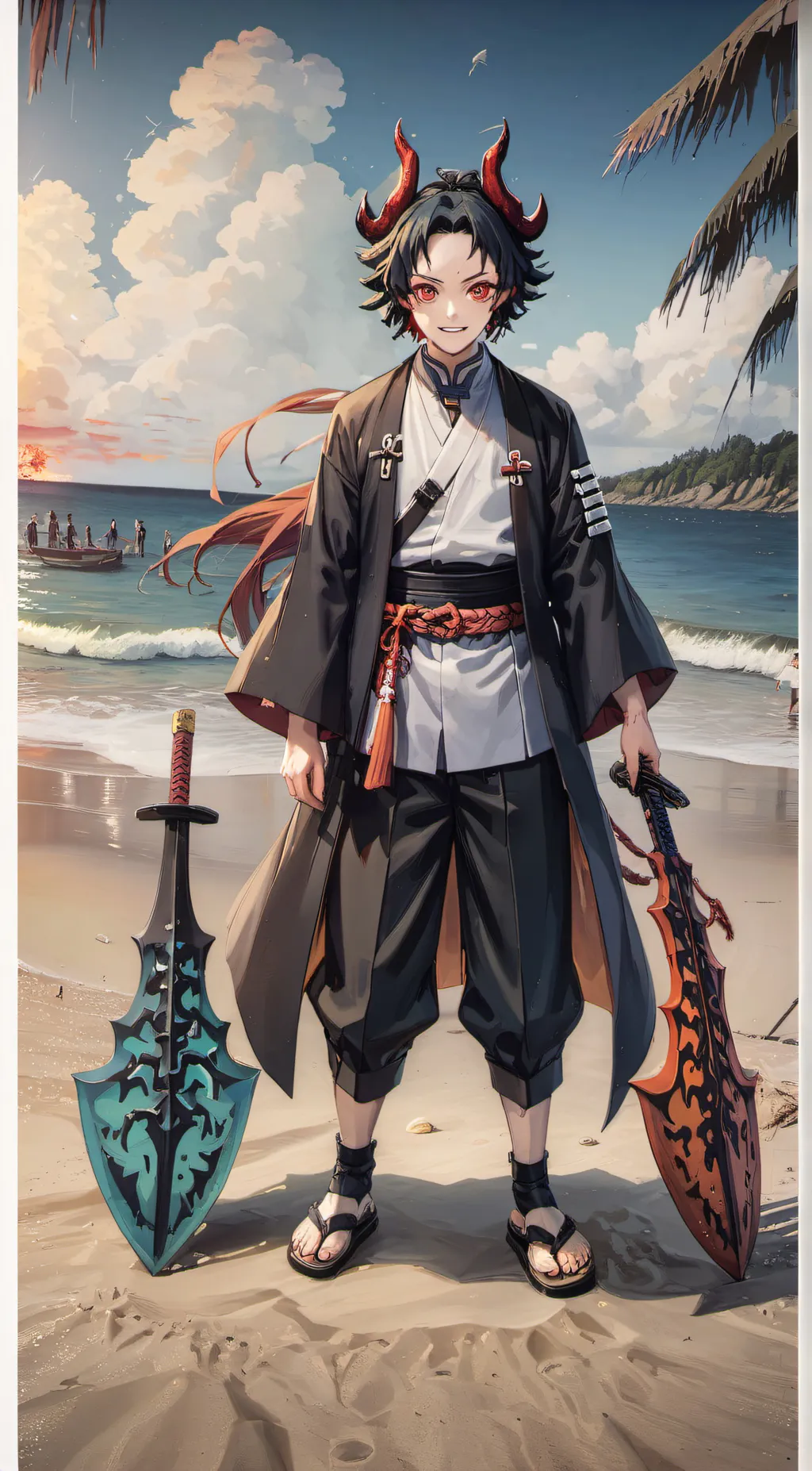 ai character: demon slayer Beach background