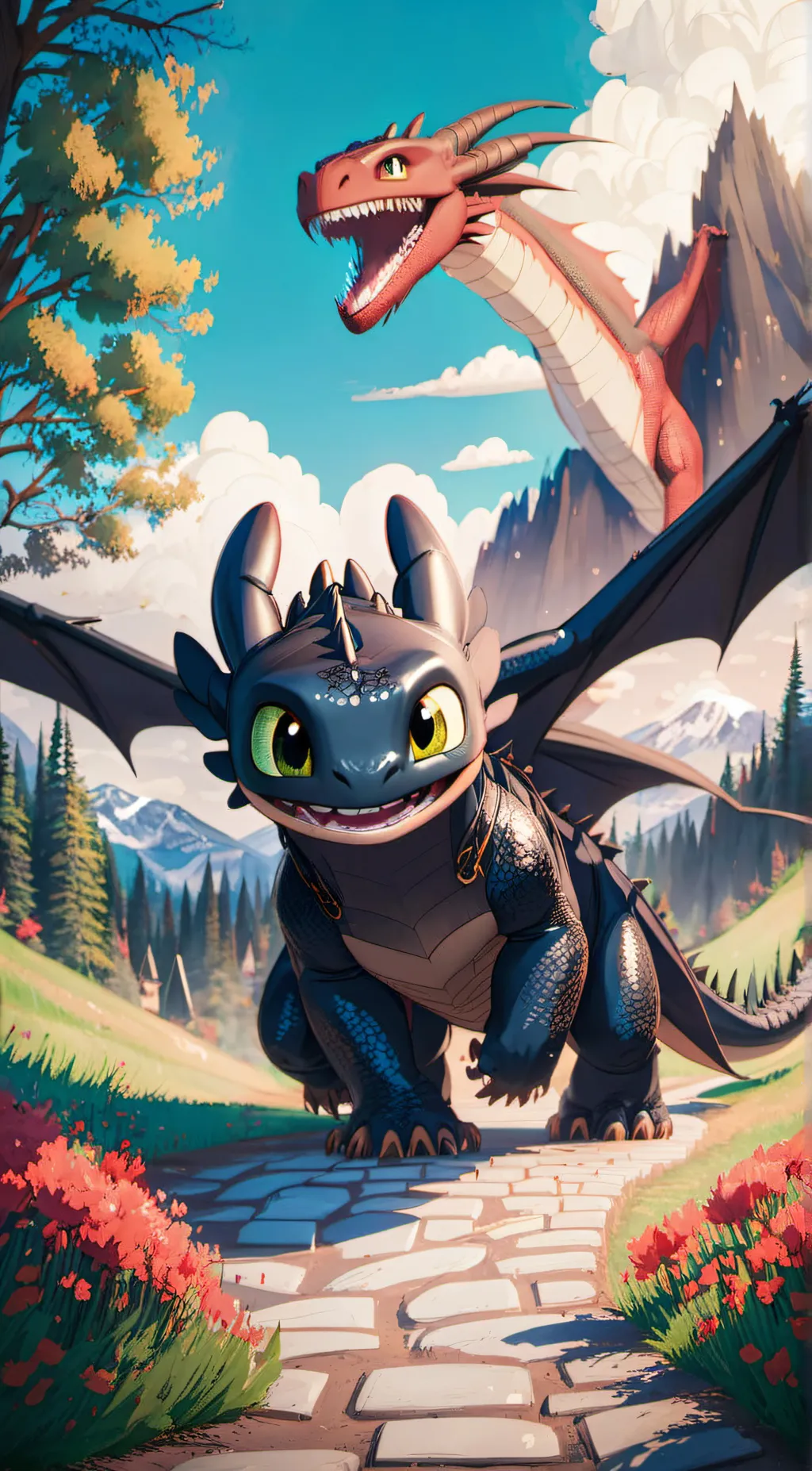 ai character: - Toothless - 🖤💙 background