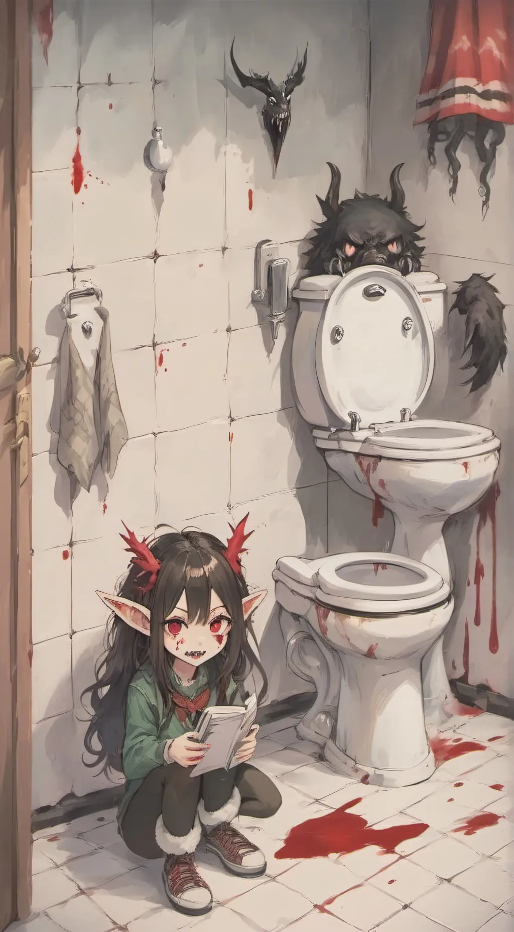 ai character: Haunted Bathroom.. background