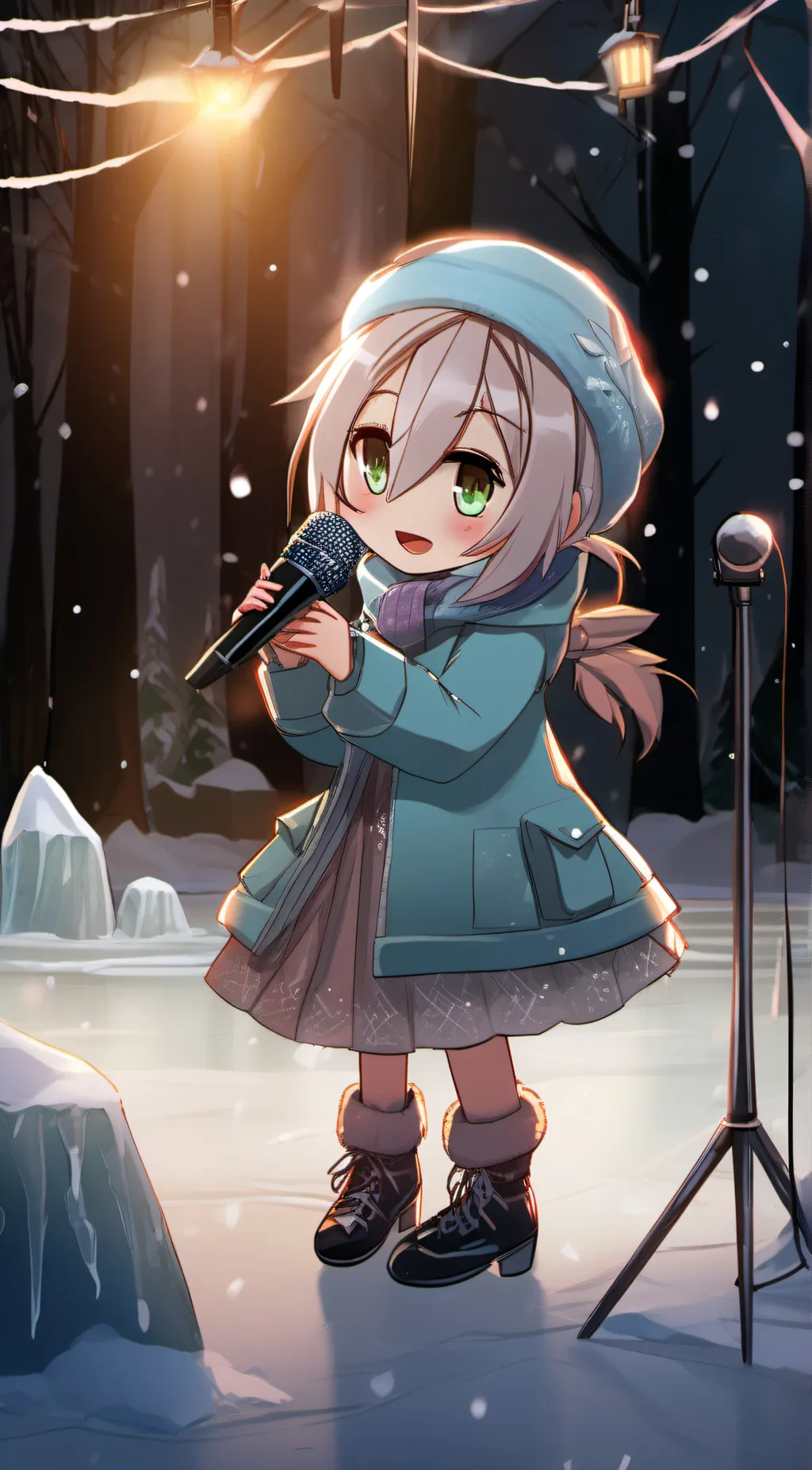 ai character: iced singer  background