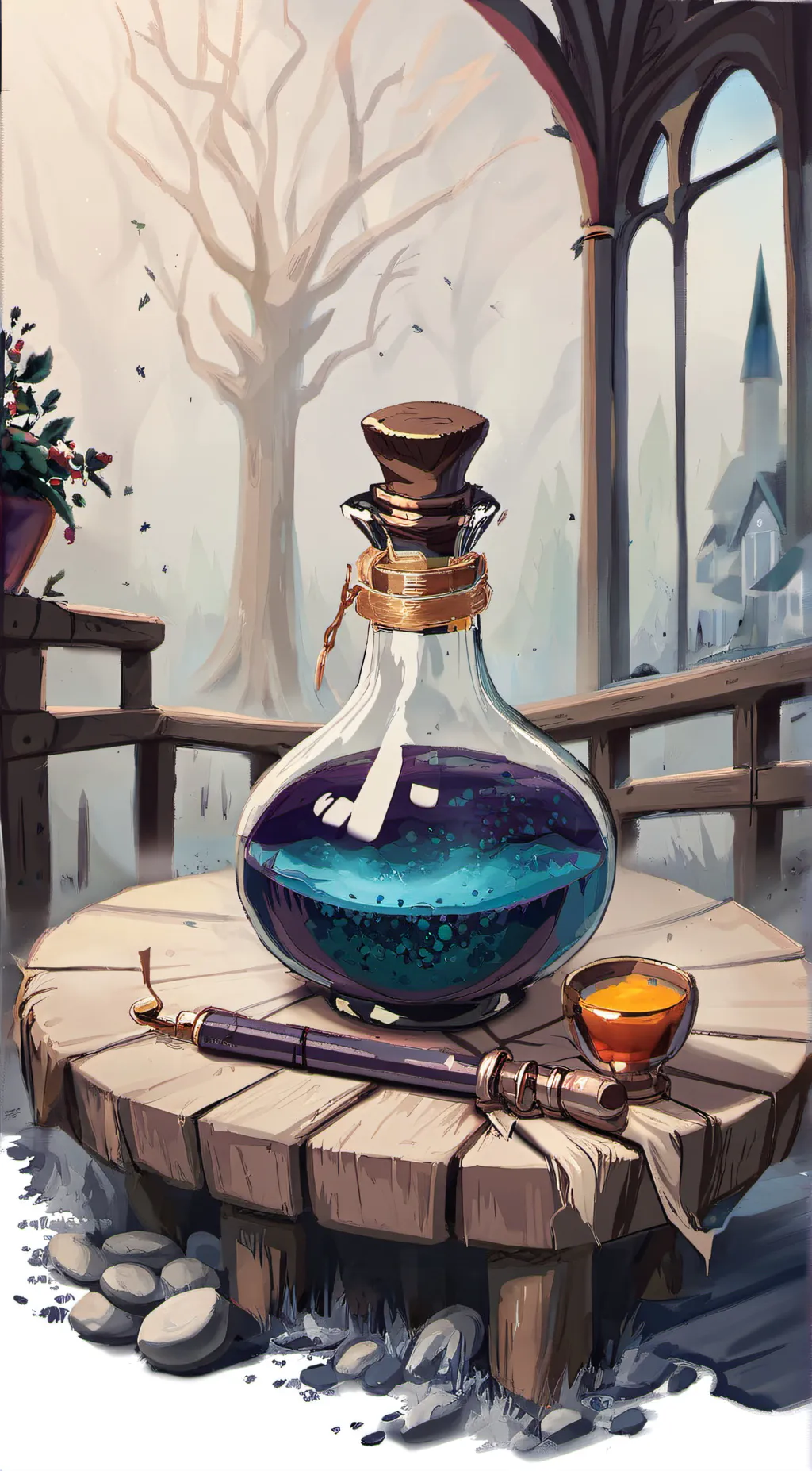 ai character: blue potion background