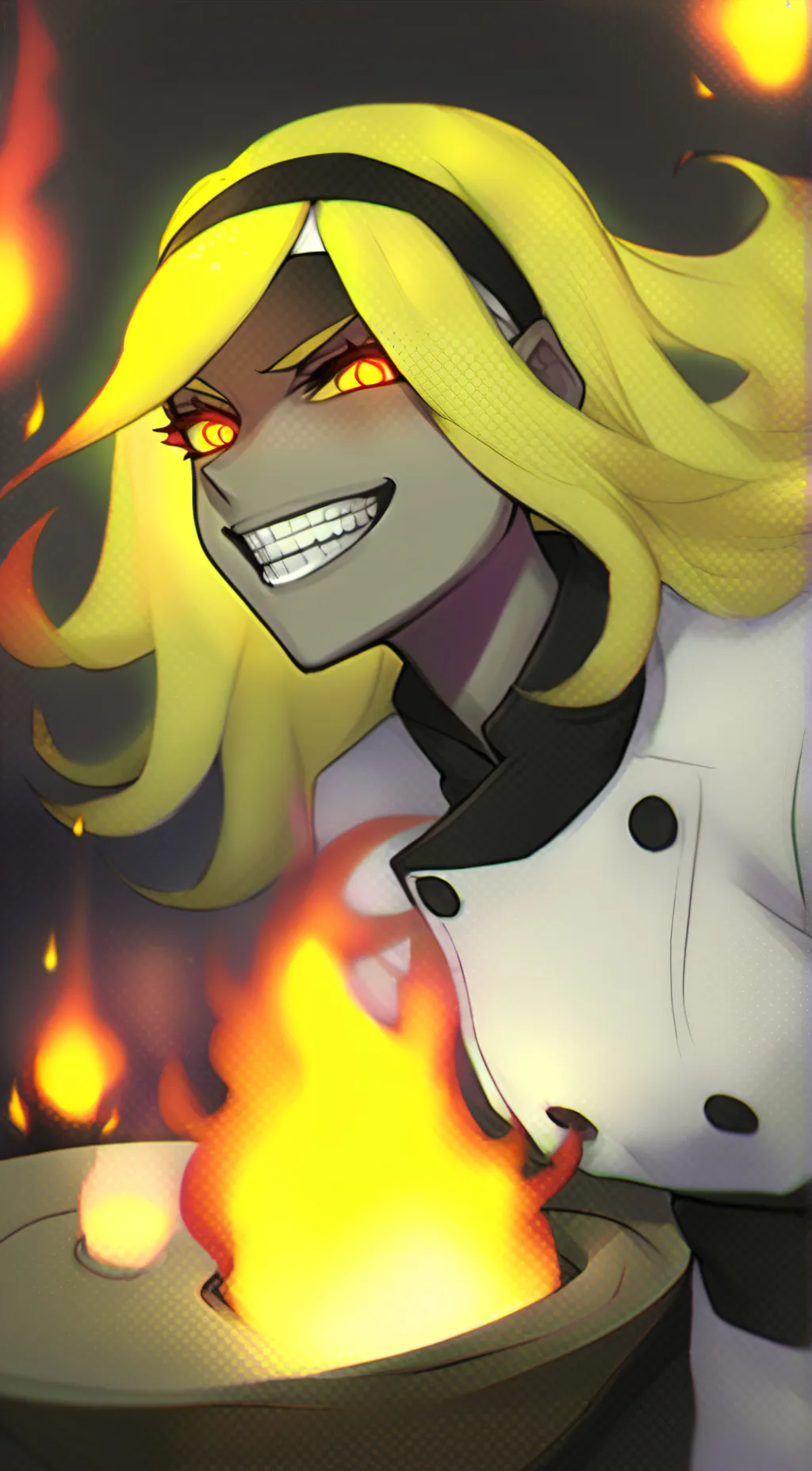 ai character: burning  background