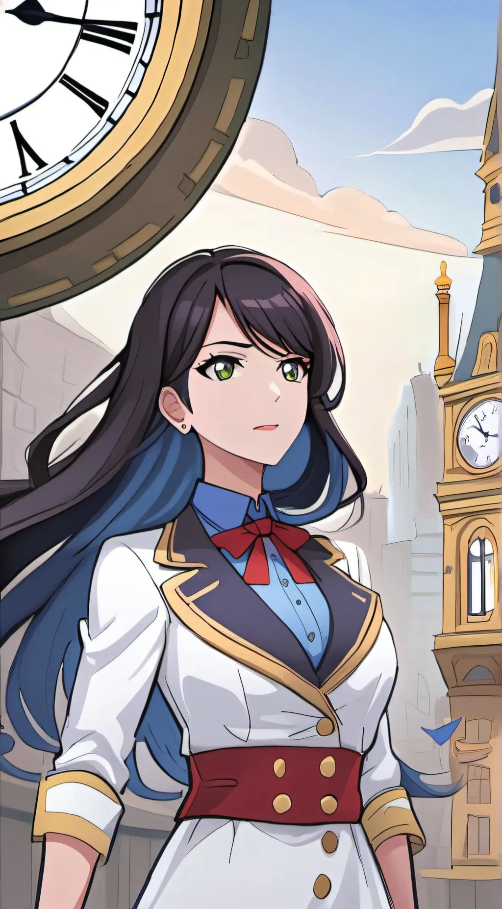 ai character: clock woman background