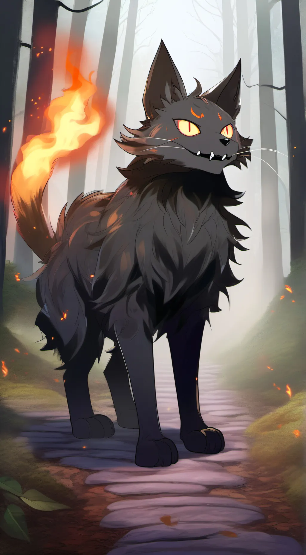 ai character: Dark fire background