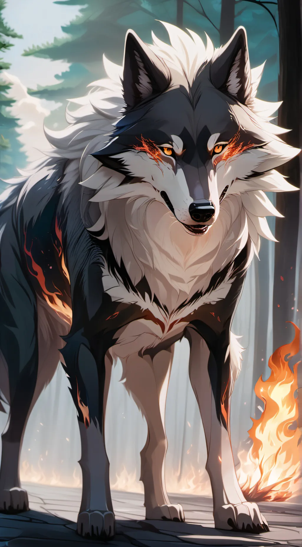 ai character: fire wolf background
