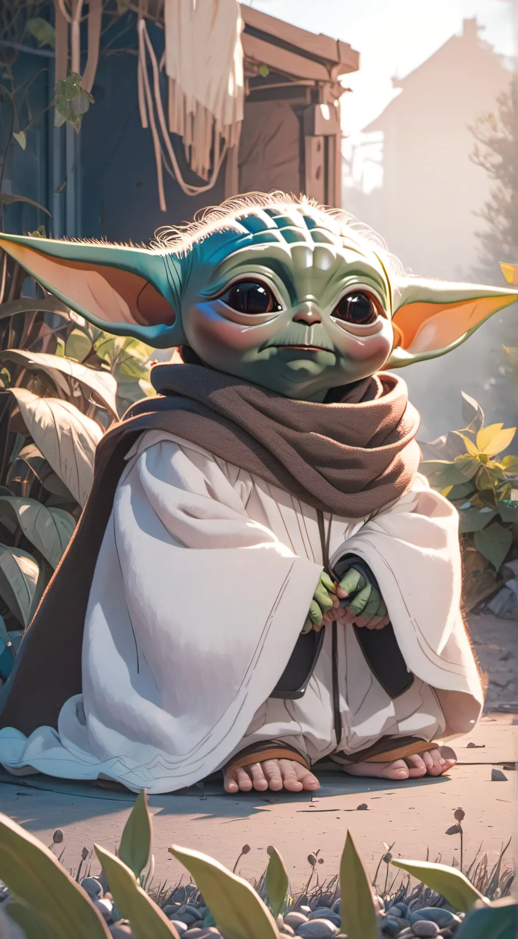 ai character: lil Yoda  background