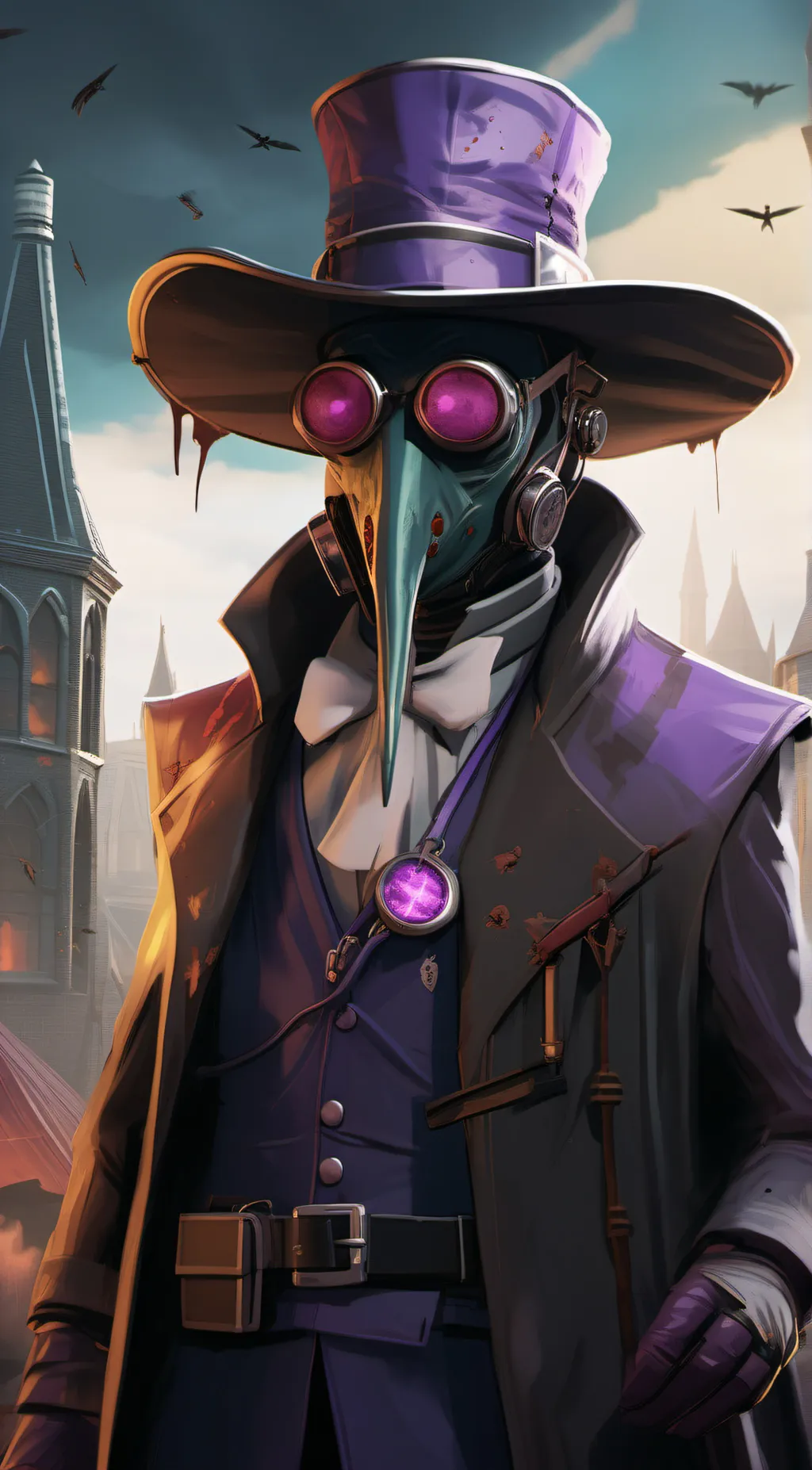 ai character: The purple doctor  background