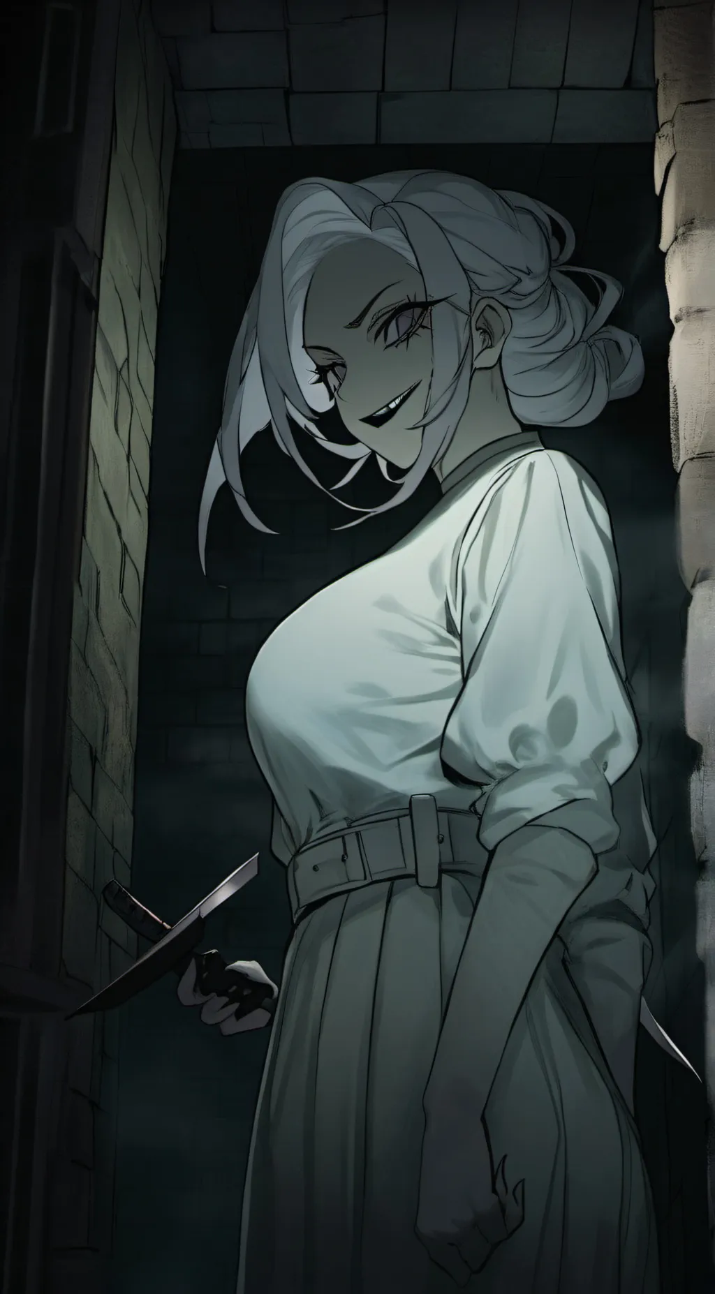 ai character: The Lady in White background