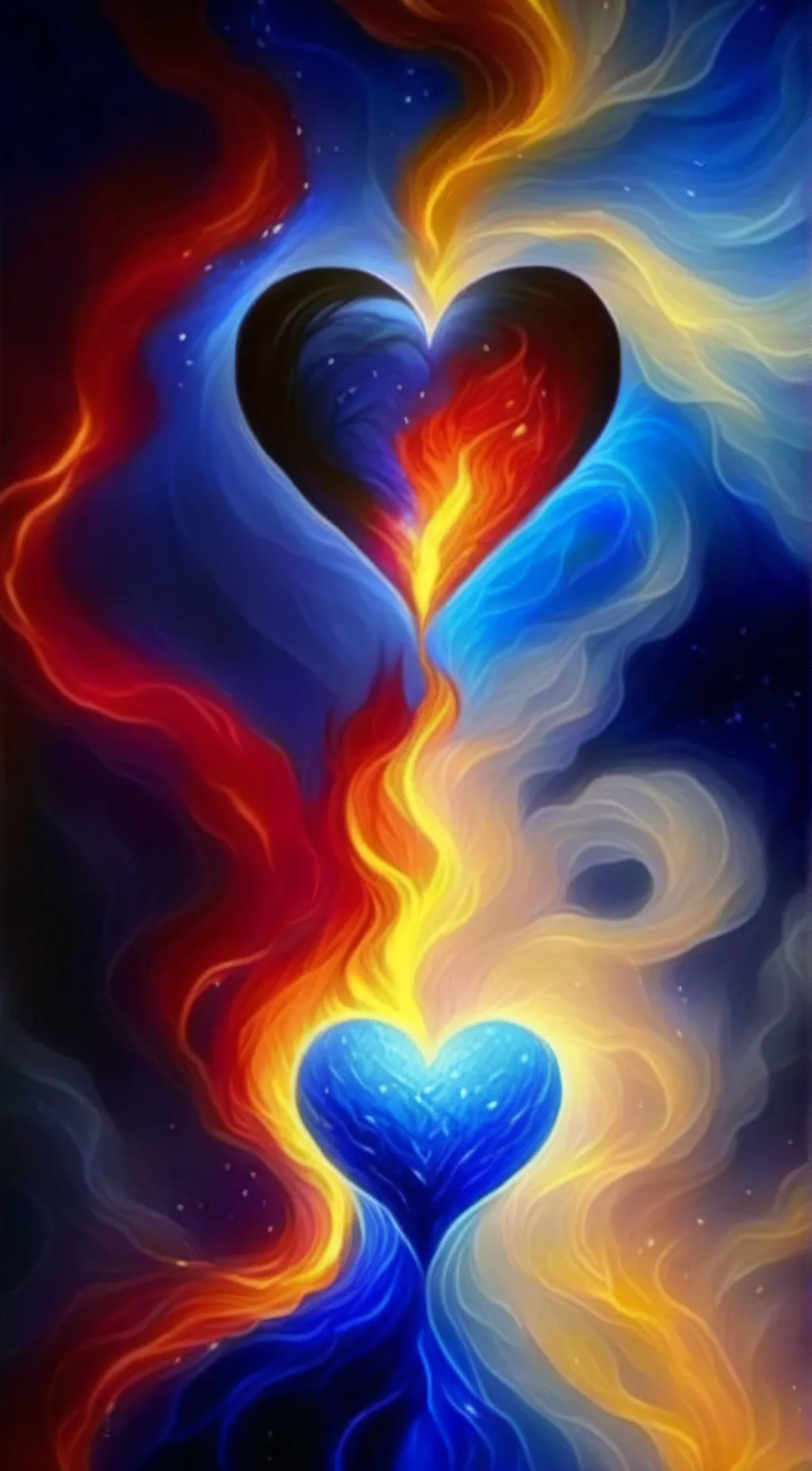 ai character: Blue red heart background