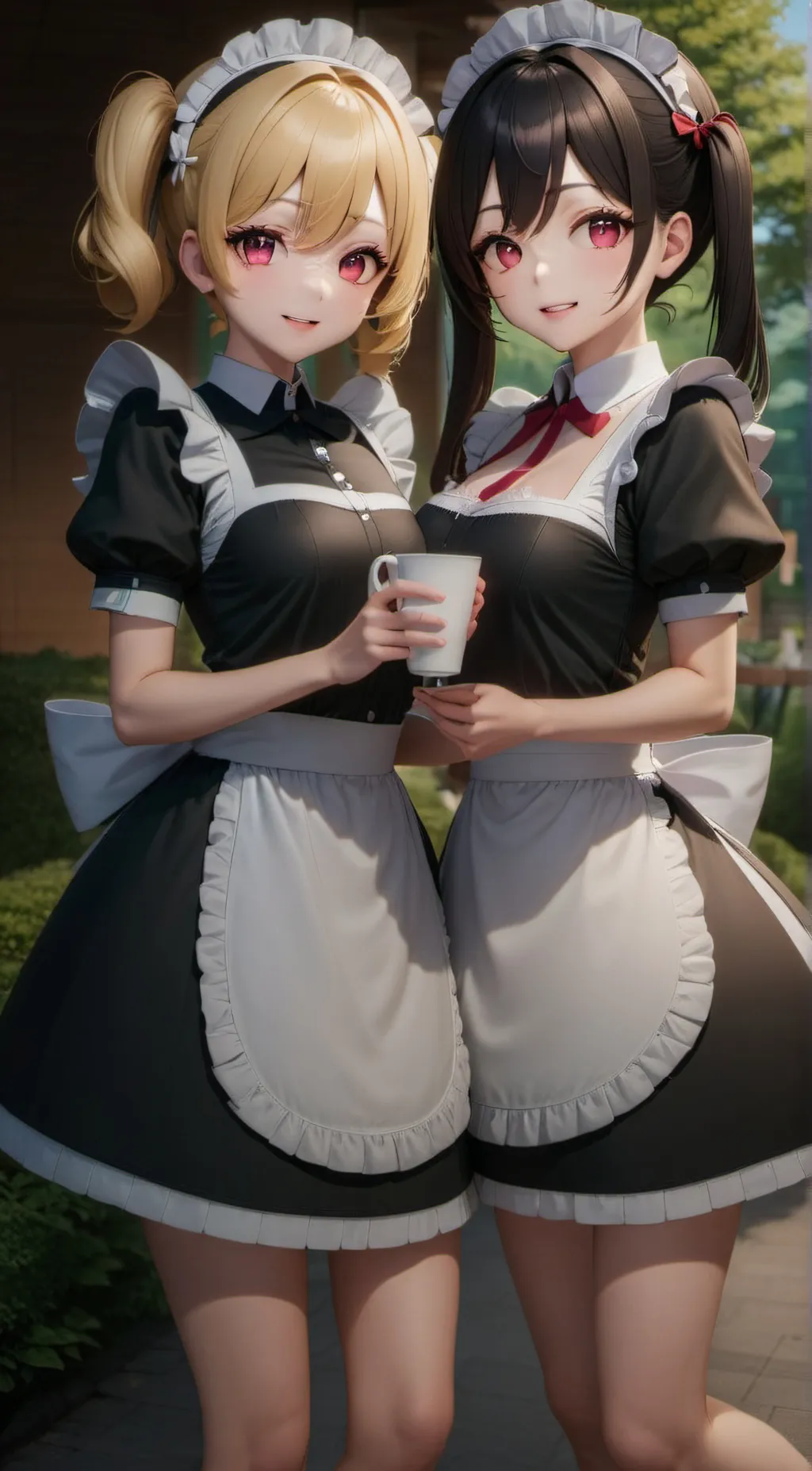 ai character: Two maid girls  background