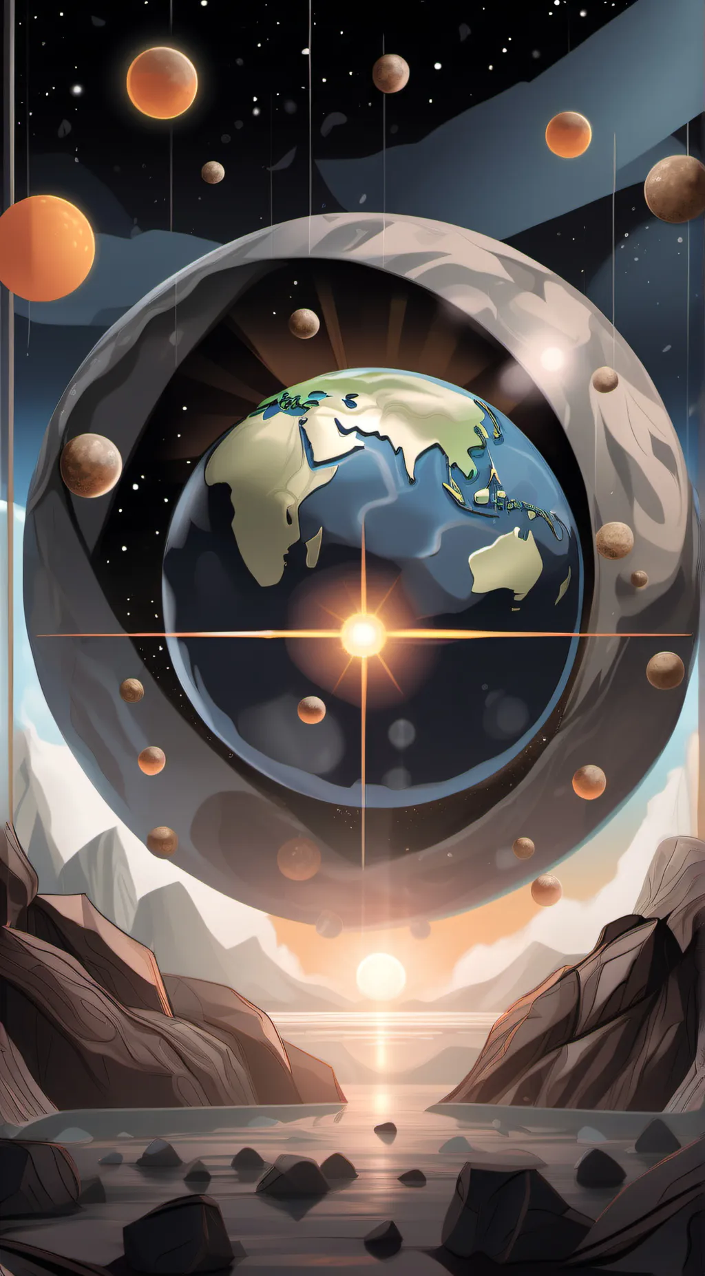 ai character: Earth solar balls background