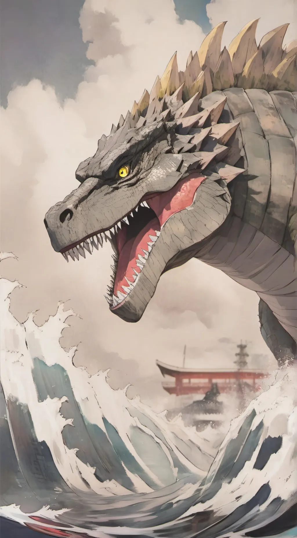 ai character: gojira minus one  background