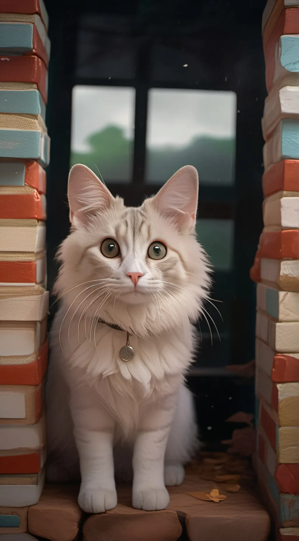 ai character: A white cat background