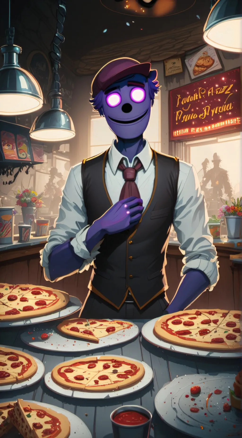 ai character: Purple guy  background