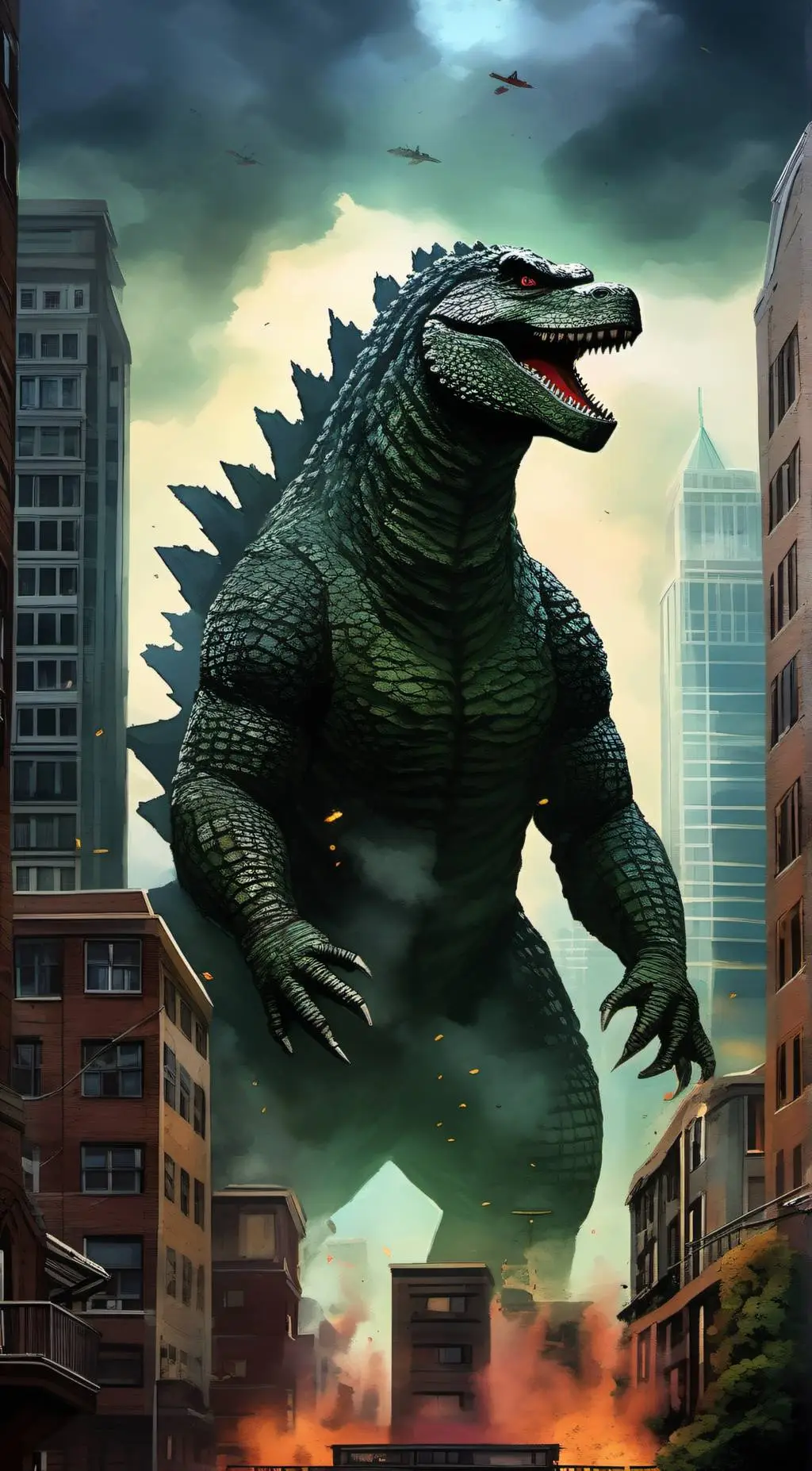 ai character: Godzilla Minus One background