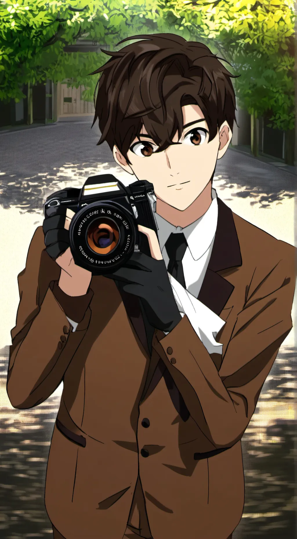 ai character: brown suit cam background