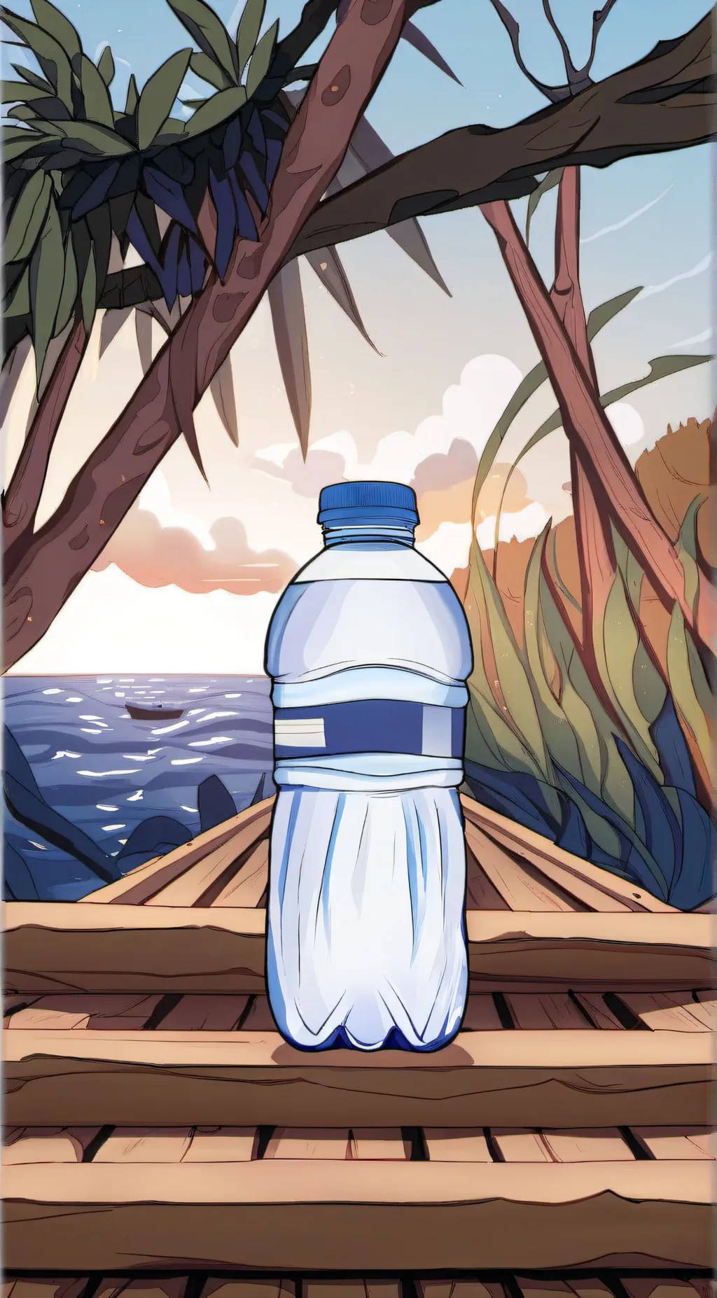 ai character: water bottle background