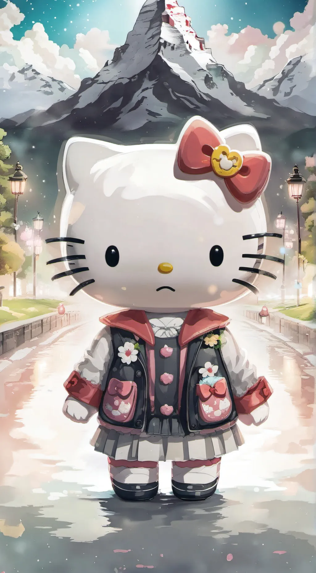 ai character: Hello Kitty  background