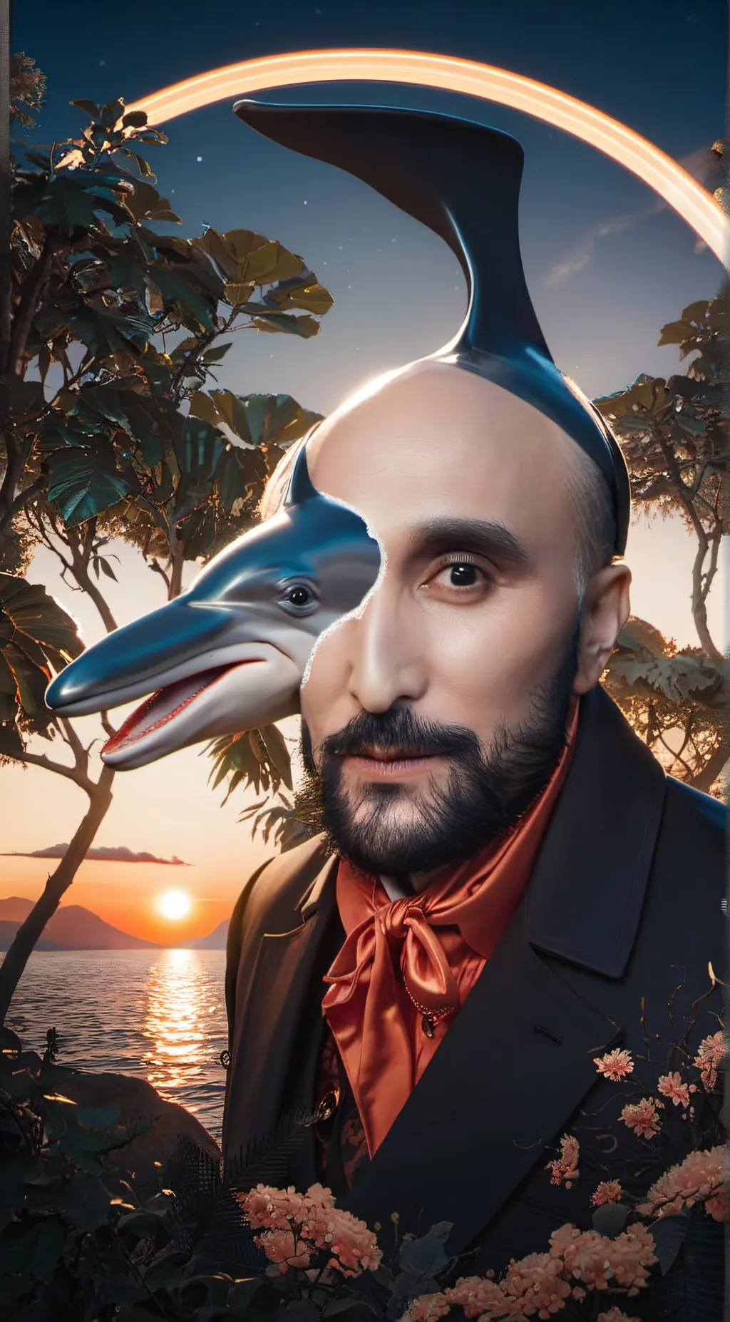 ai character: dolphin man background